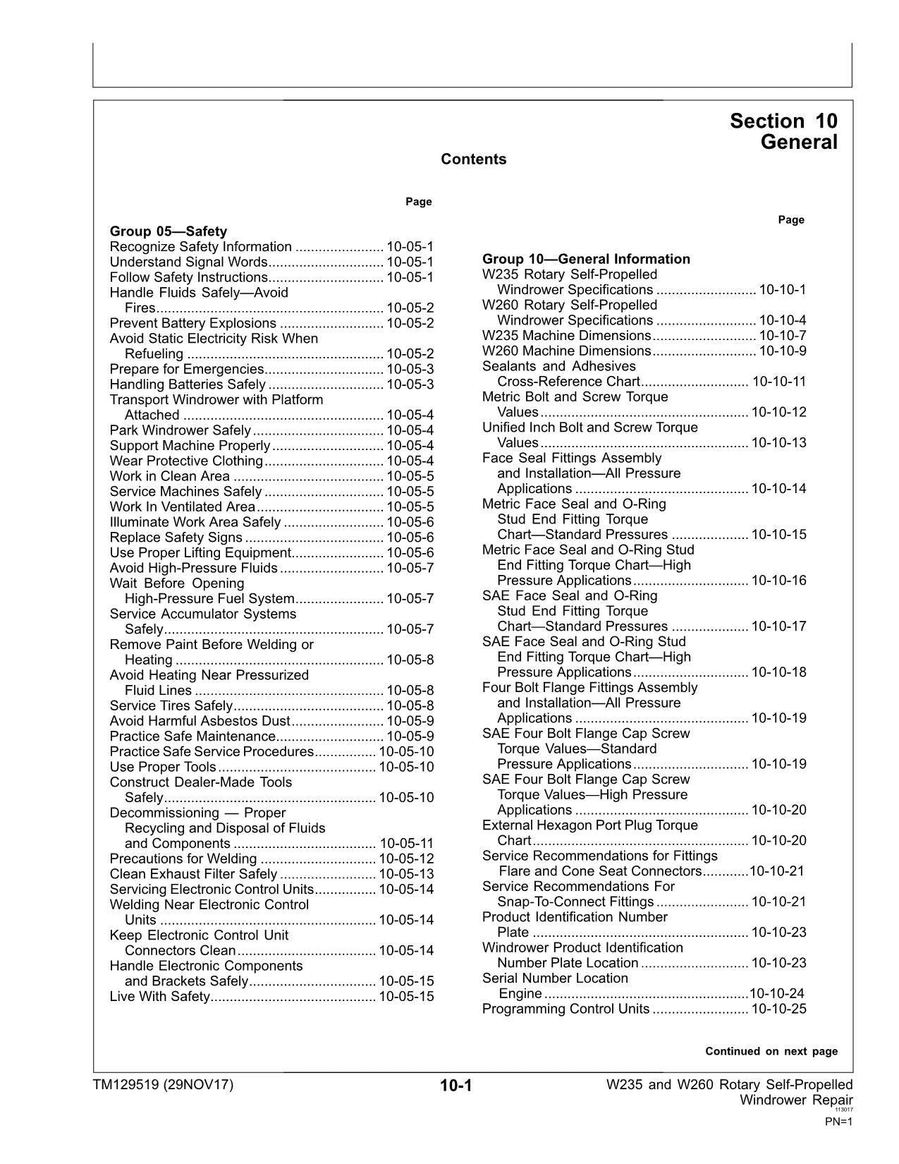 JOHN DEERE W235 W260 WINDROWER REPARATUR-SERVICEHANDBUCH