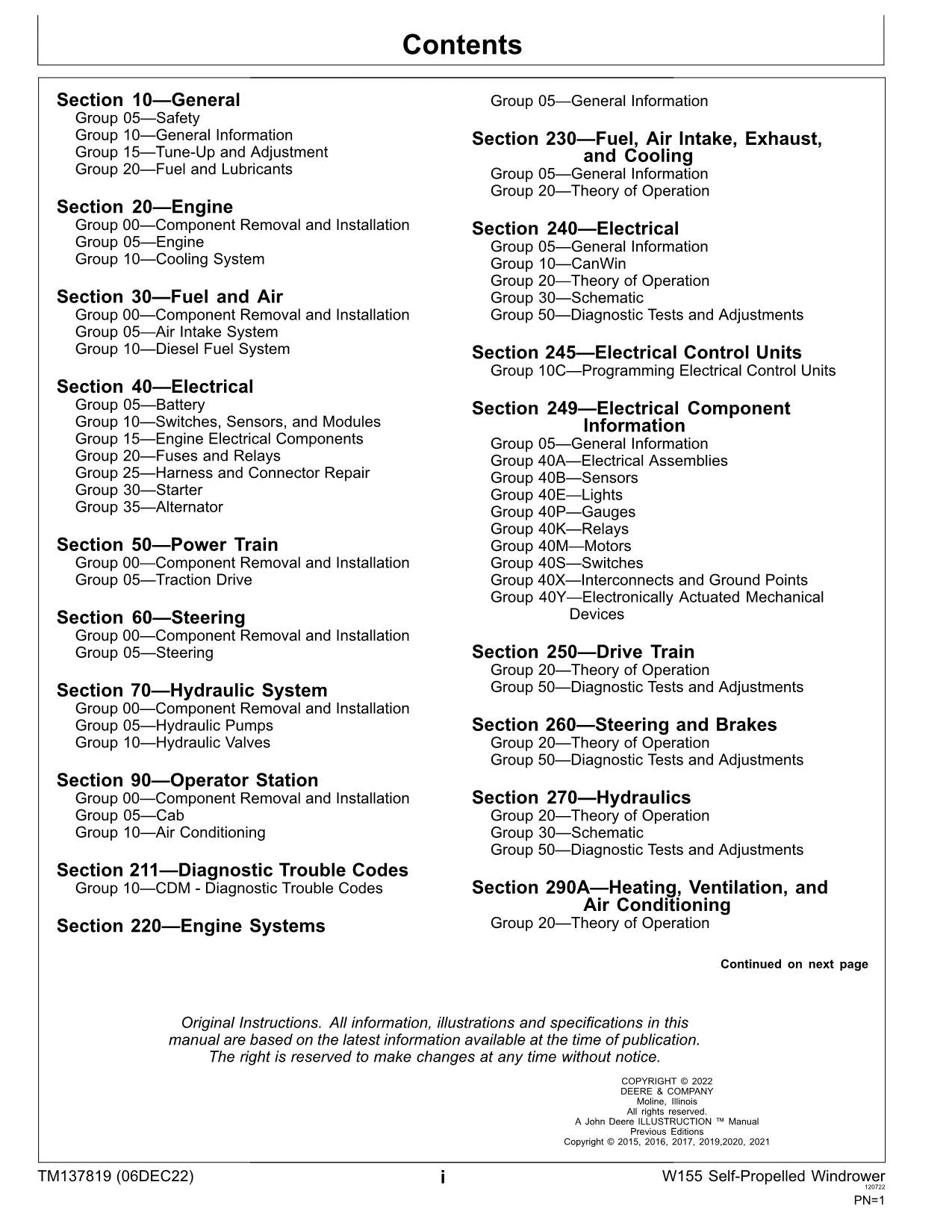 JOHN DEERE W155 WINDROWER SERVICE MANUAL