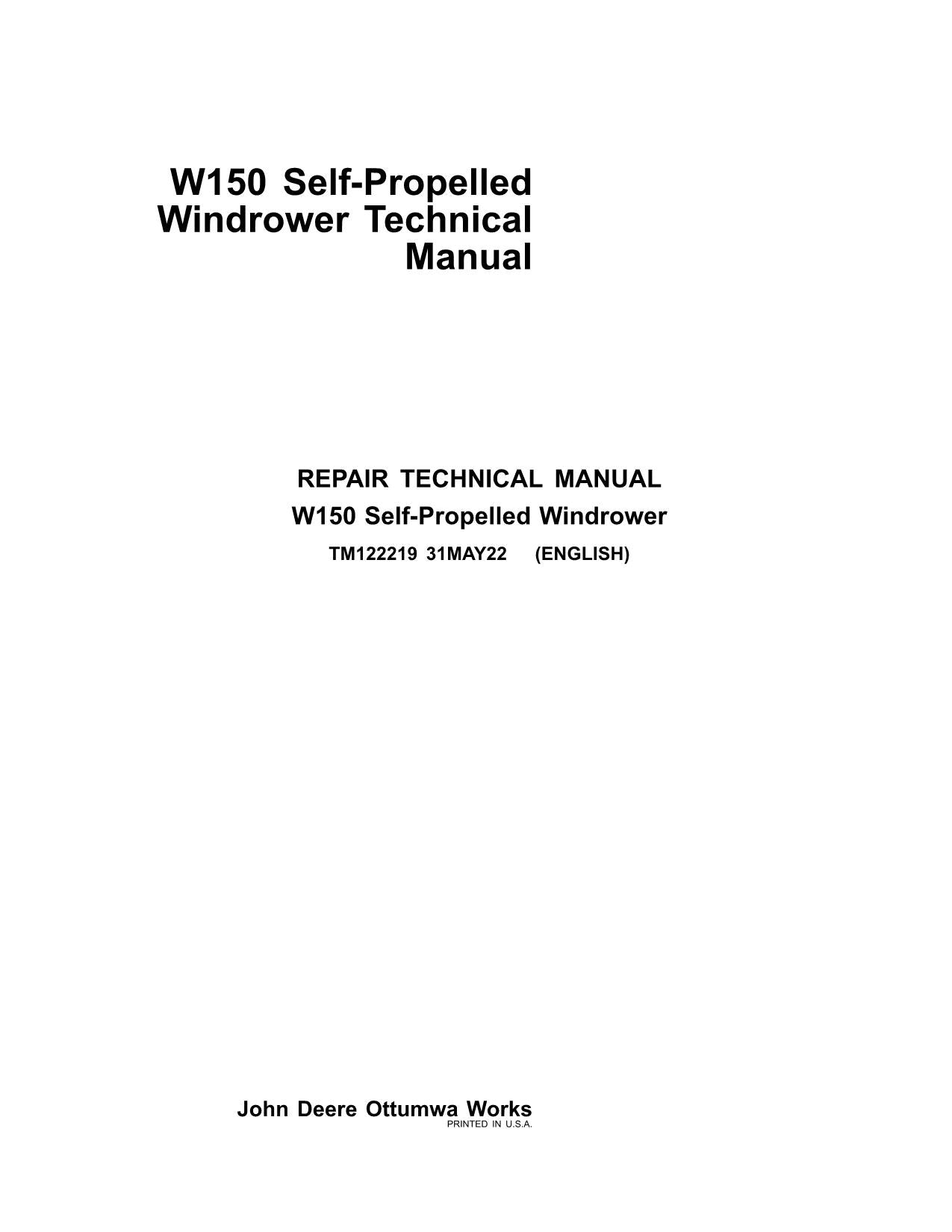 JOHN DEERE W150 WINDROWER SERVICEHANDBUCH