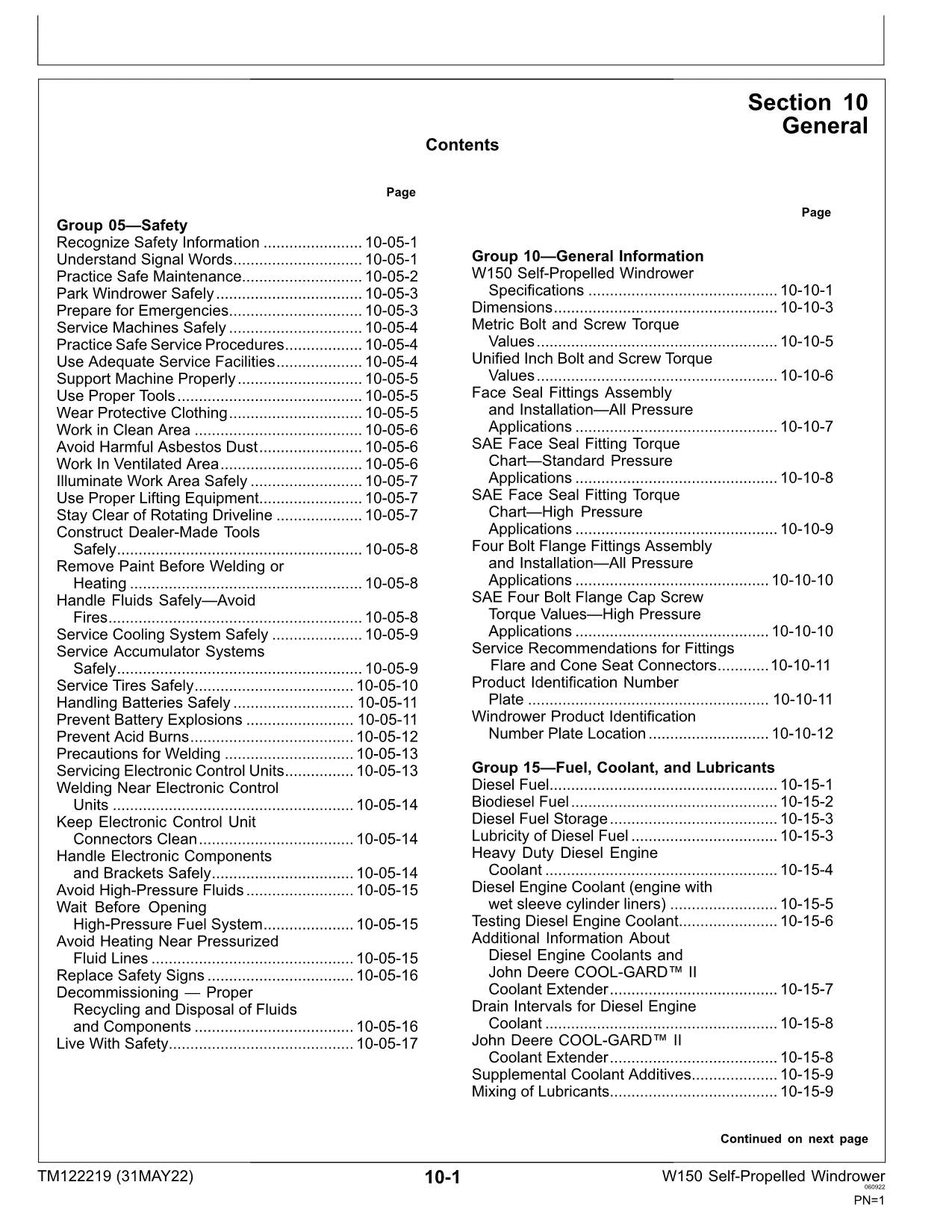 JOHN DEERE W150 WINDROWER SERVICEHANDBUCH