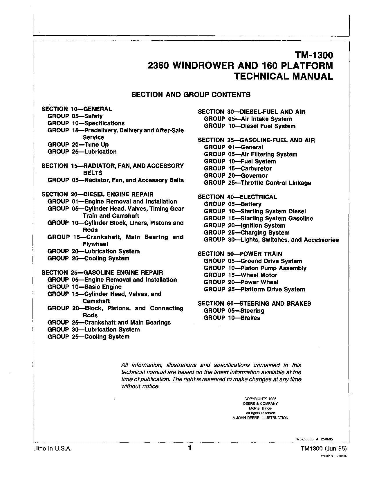 JOHN DEERE 2360 WINDROWER SERVICEHANDBUCH