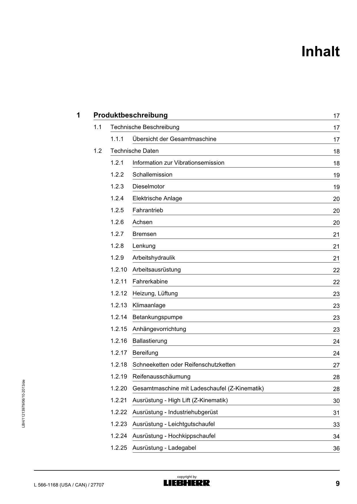 Liebherr L566 USACAN Radlader Betriebsanleitung ser 27707
