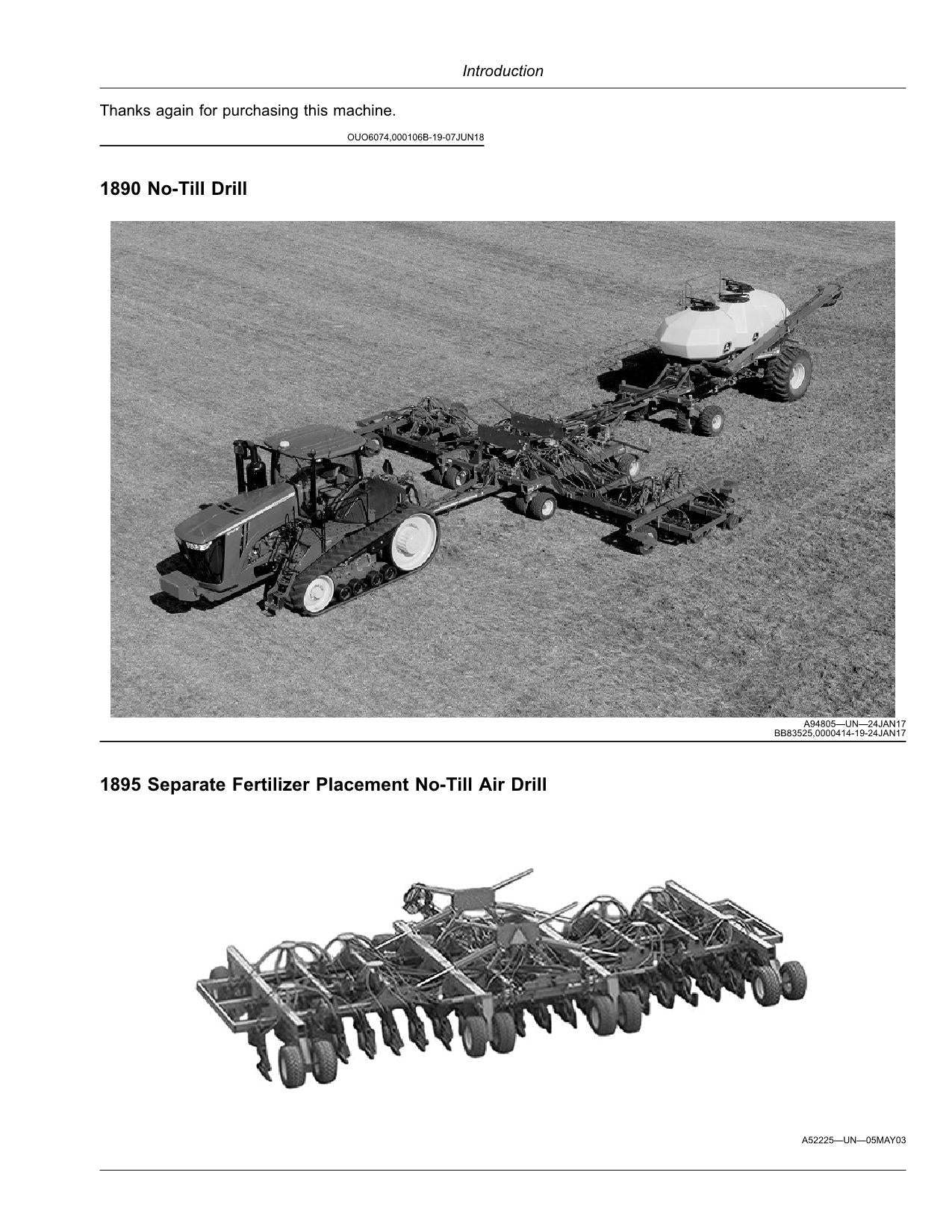 JOHN DEERE 1895  1890 AIR DRILL OPERATORS MANUAL