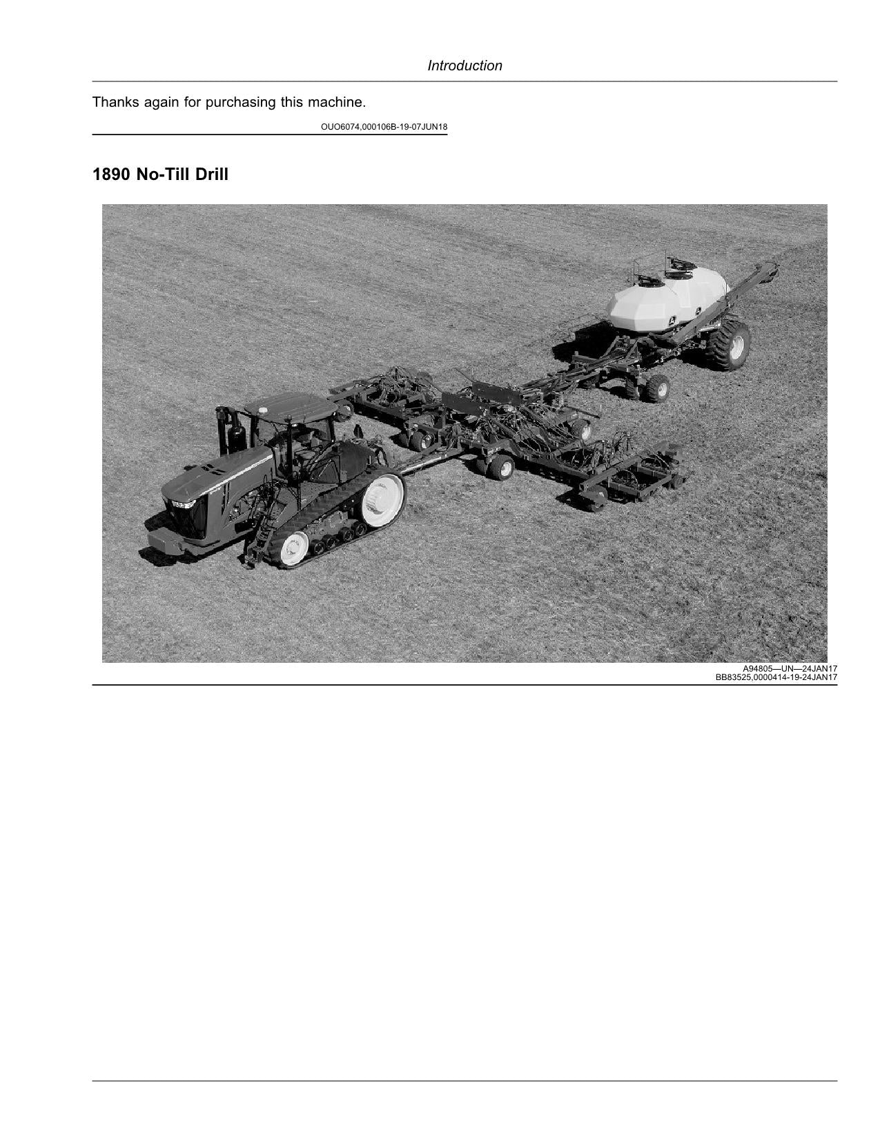 JOHN DEERE 1890 AIR DRILL OPERATORS MANUAL OMA120845