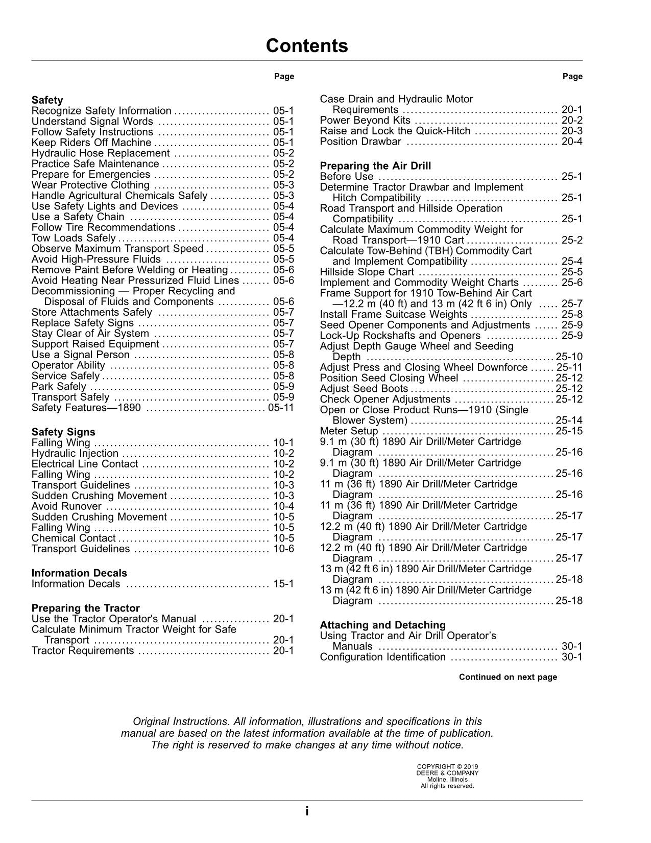 JOHN DEERE 1890 AIR DRILL OPERATORS MANUAL OMA120845