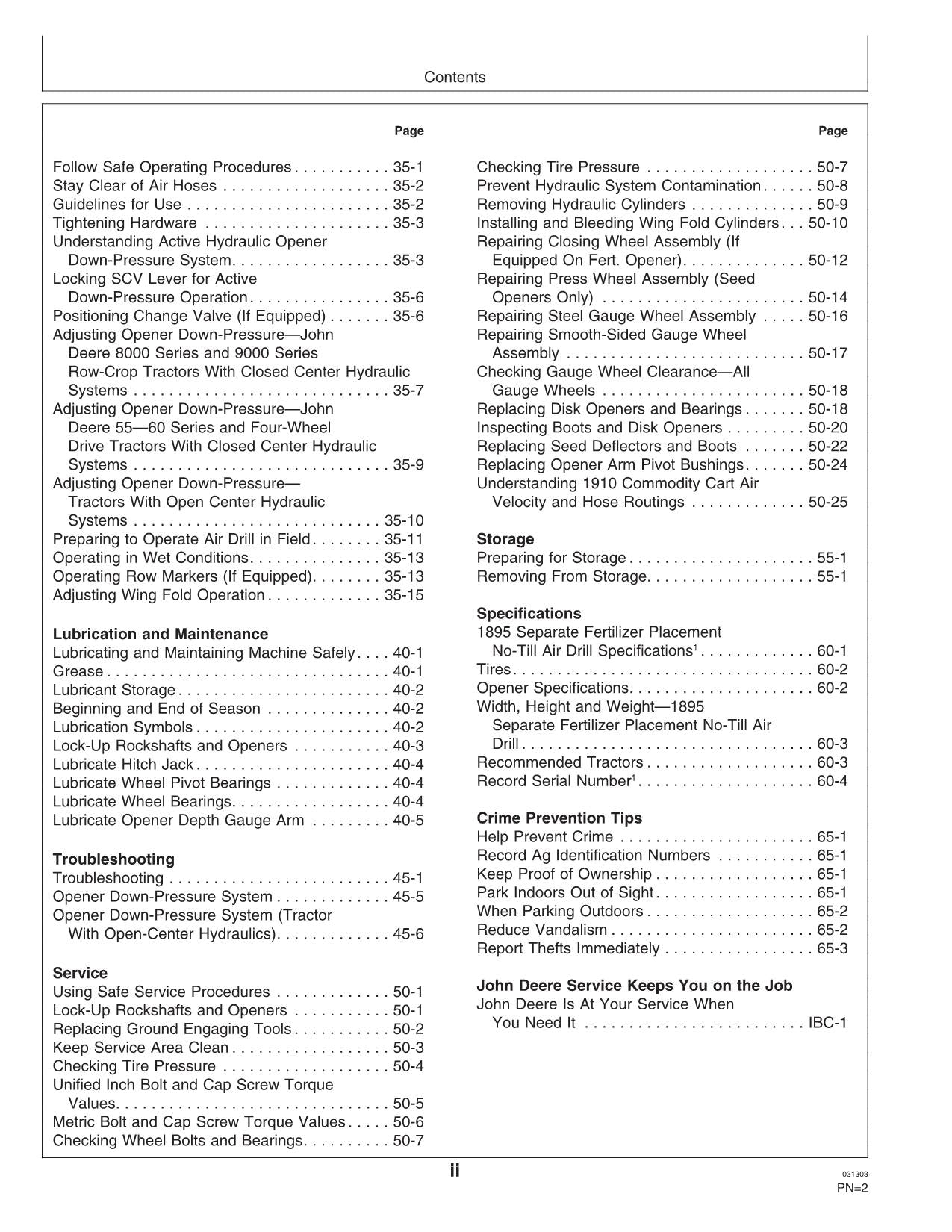 JOHN DEERE 1895 AIR DRILL OPERATORS MANUAL #1