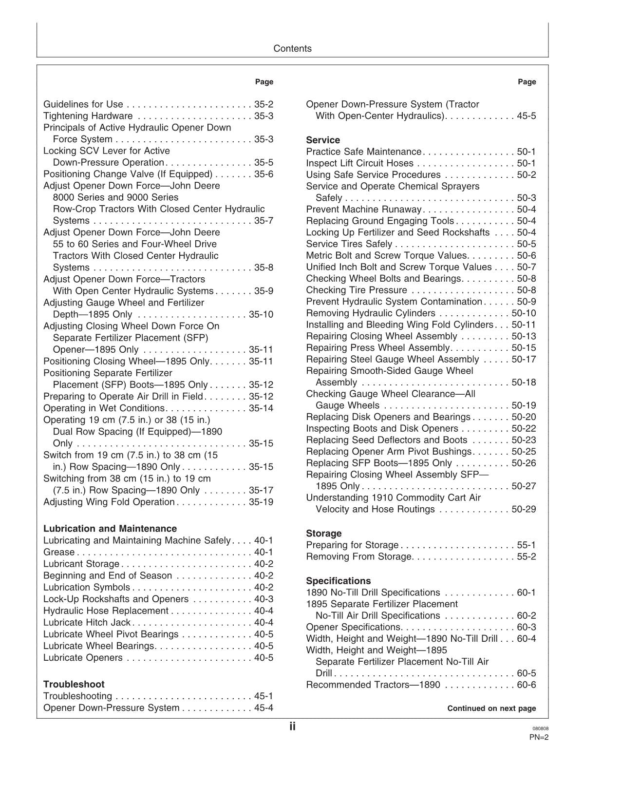 JOHN DEERE 1890 1895 AIR DRILL OPERATORS MANUAL #2