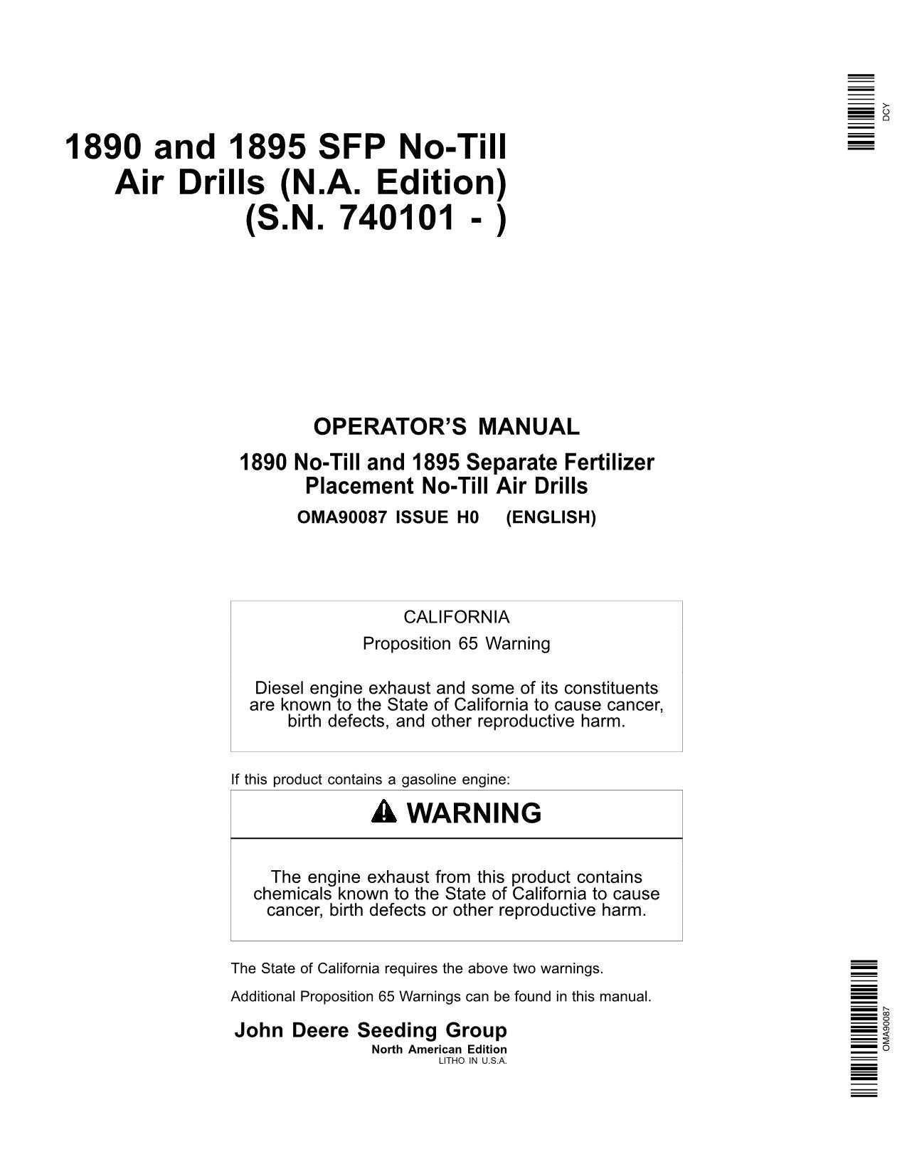 JOHN DEERE 1890 1895 AIR DRILL OPERATORS MANUAL #4