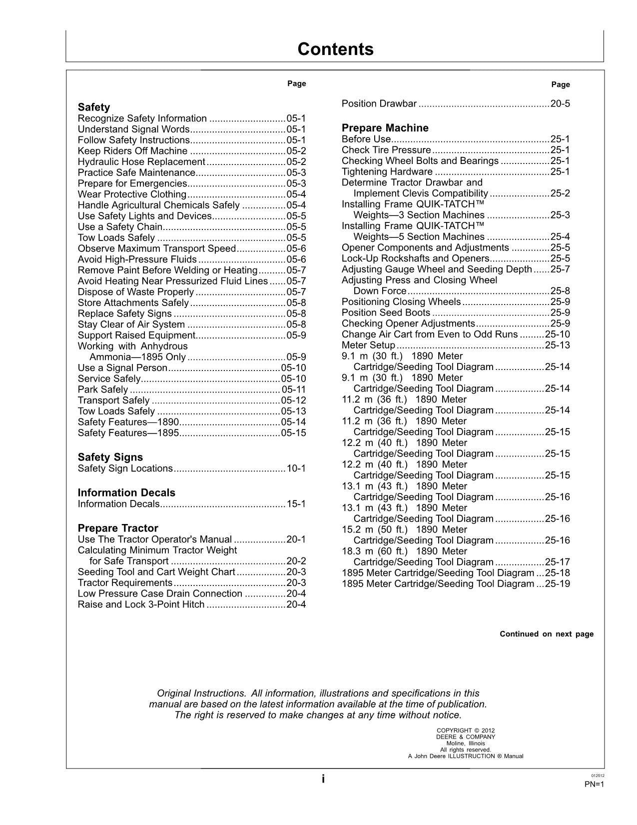 JOHN DEERE 1890 1895 AIR DRILL OPERATORS MANUAL #5