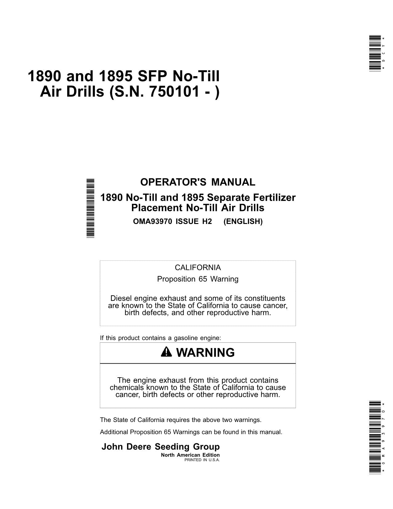 JOHN DEERE 1890 1895 AIR DRILL OPERATORS MANUAL #6