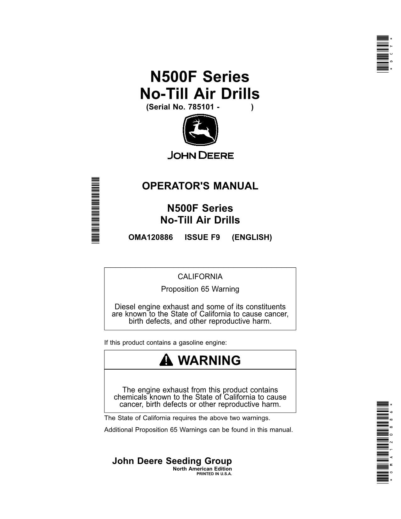 JOHN DEERE N530F  N540F  N543F AIR DRILL OPERATORS MANUAL #1