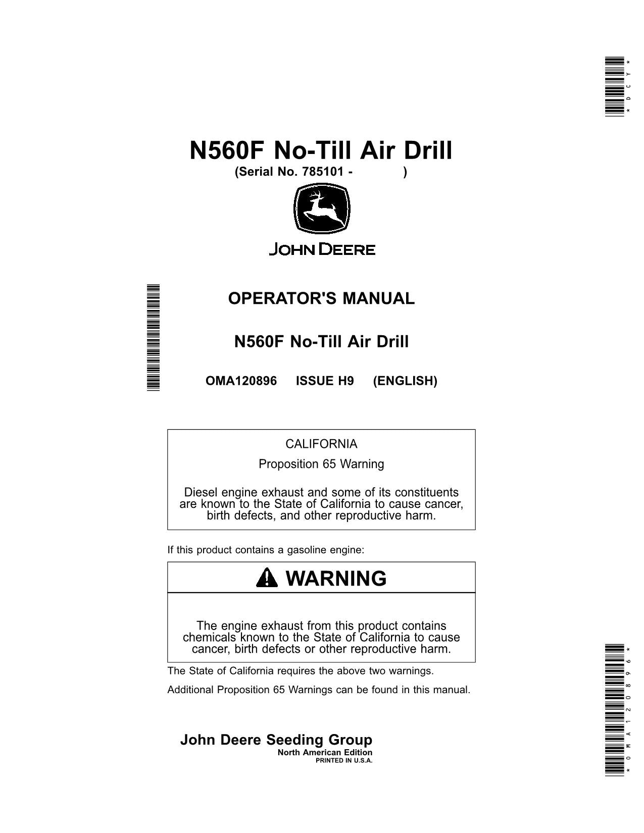 JOHN DEERE N560F AIR DRILL OPERATORS MANUAL #1