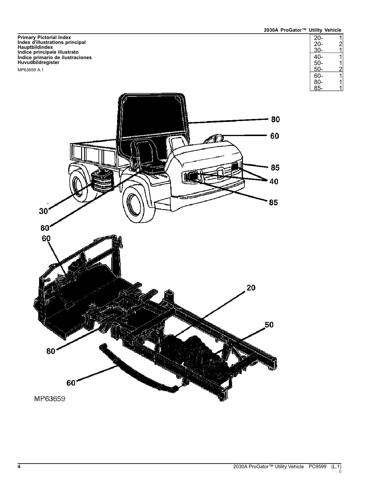 JOHN DEERE 2030A GATOR UTILITY VEHICLE PARTS CATALOG MANUAL