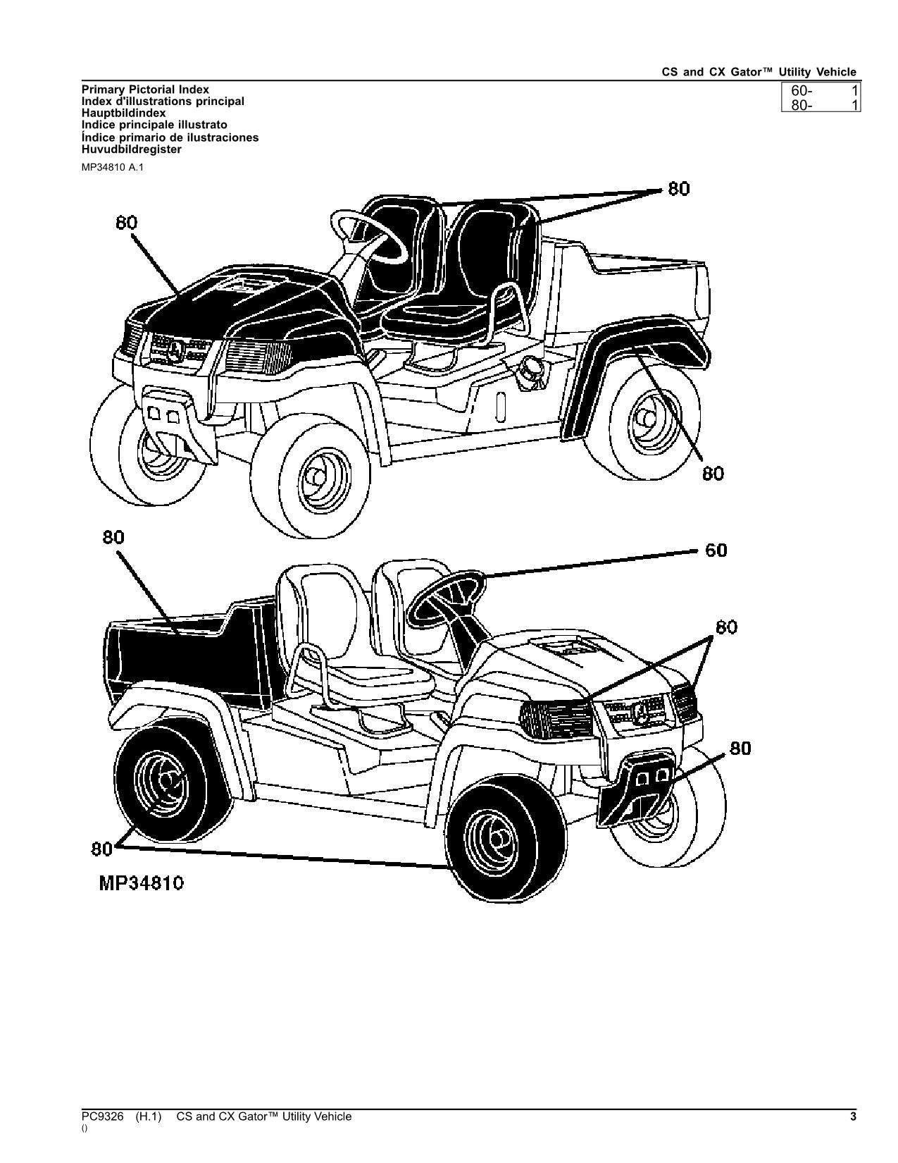 JOHN DEERE CS CX GATOR UTILITY VEHICLE PARTS CATALOG MANUAL