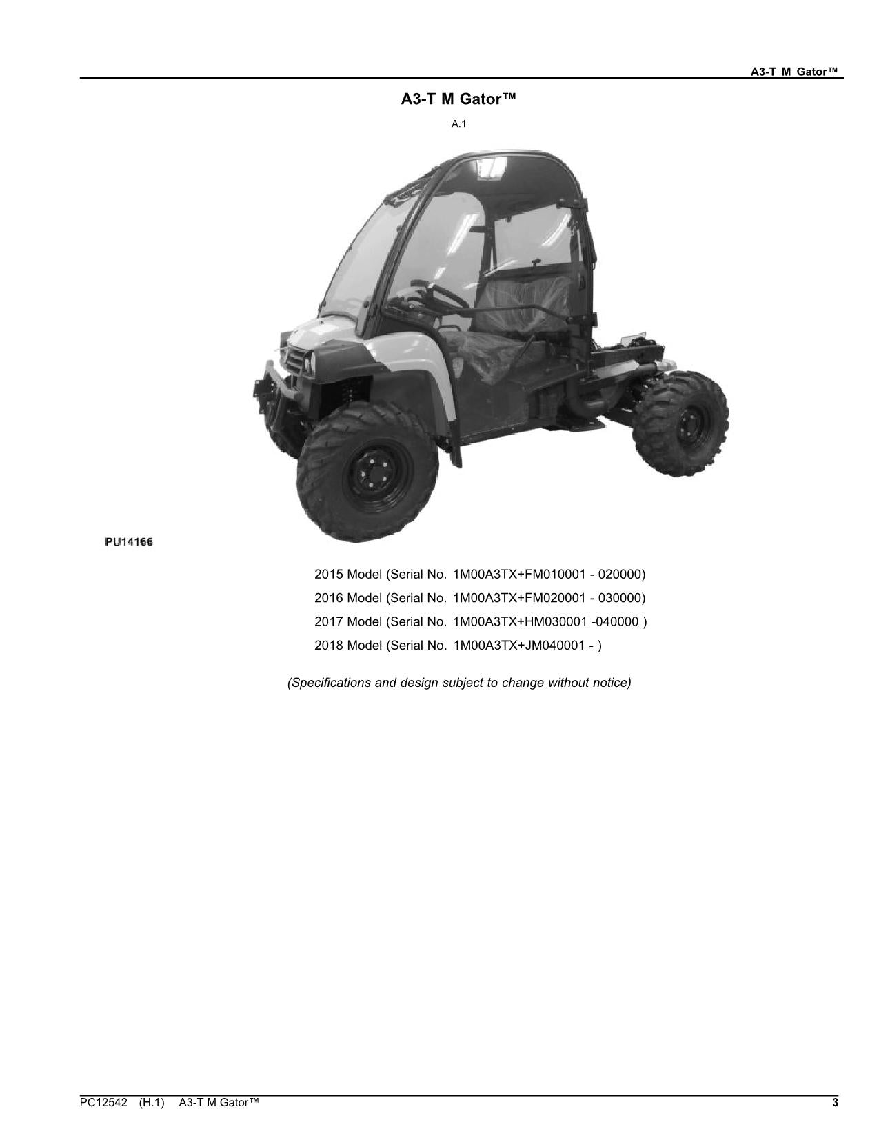 JOHN DEERE A3-T M GATOR NUTZFAHRZEUG-TEILEKATALOGHANDBUCH