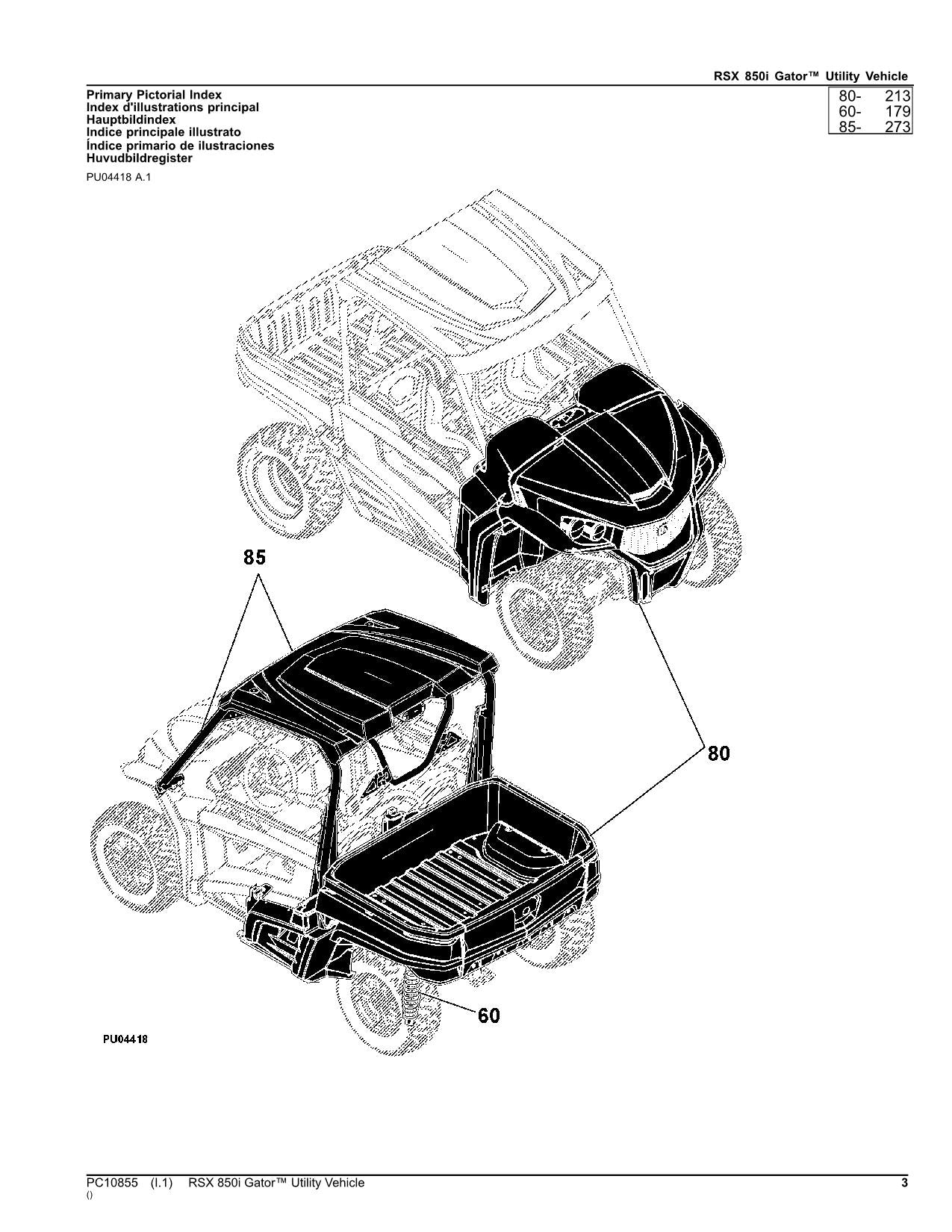 JOHN DEERE RSX 850I GATOR UTILITY VEHICLE PARTS CATALOG MANUAL