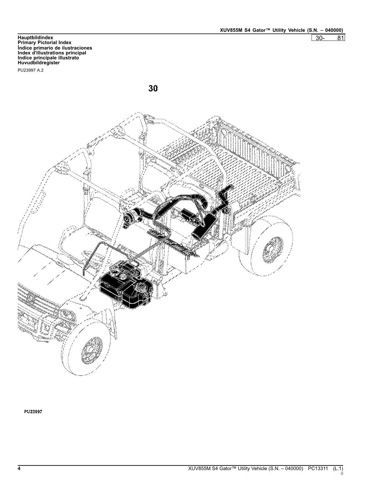 MANUEL DU CATALOGUE DES PIÈCES DÉTACHÉES DU VÉHICULE UTILITAIRE JOHN DEERE XUV855M S4 GATOR