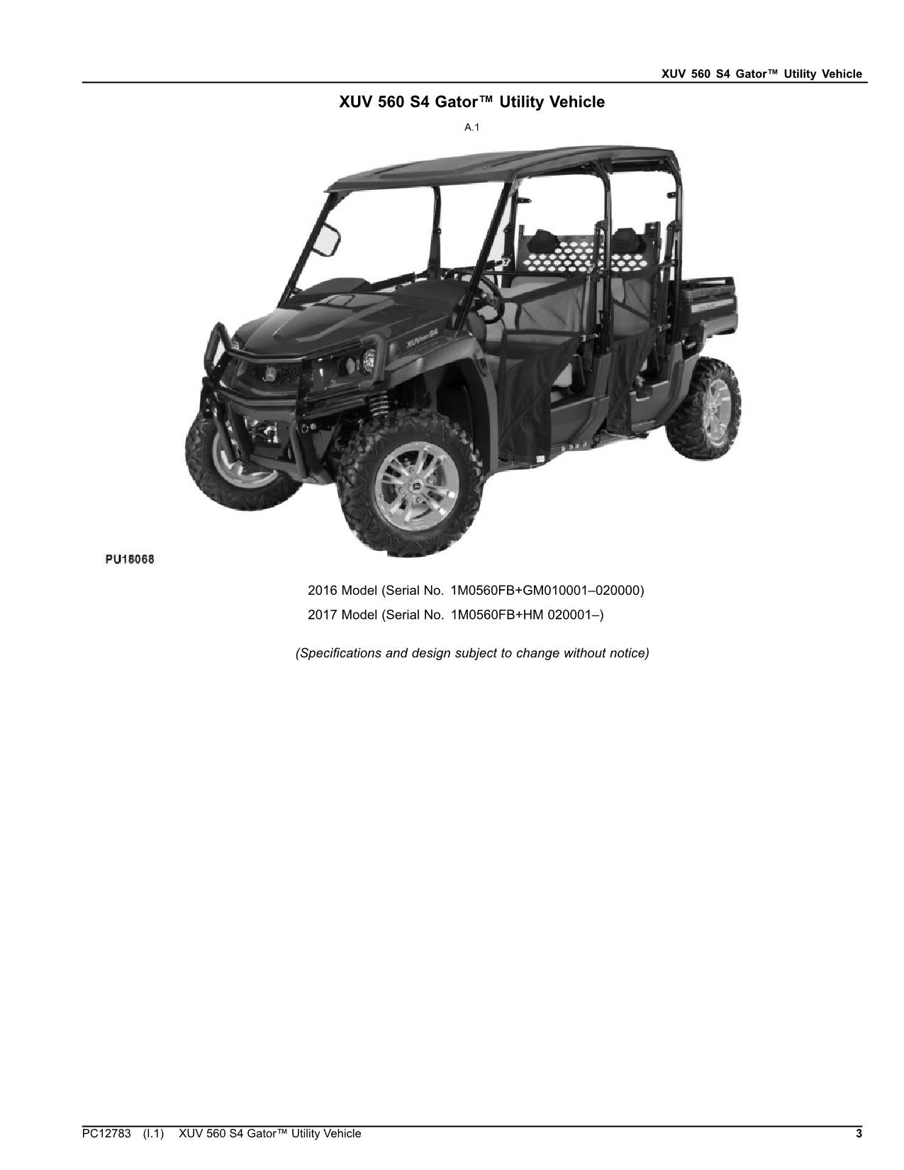 JOHN DEERE XUV 560 S4 GATOR NUTZFAHRZEUG-TEILEKATALOGHANDBUCH