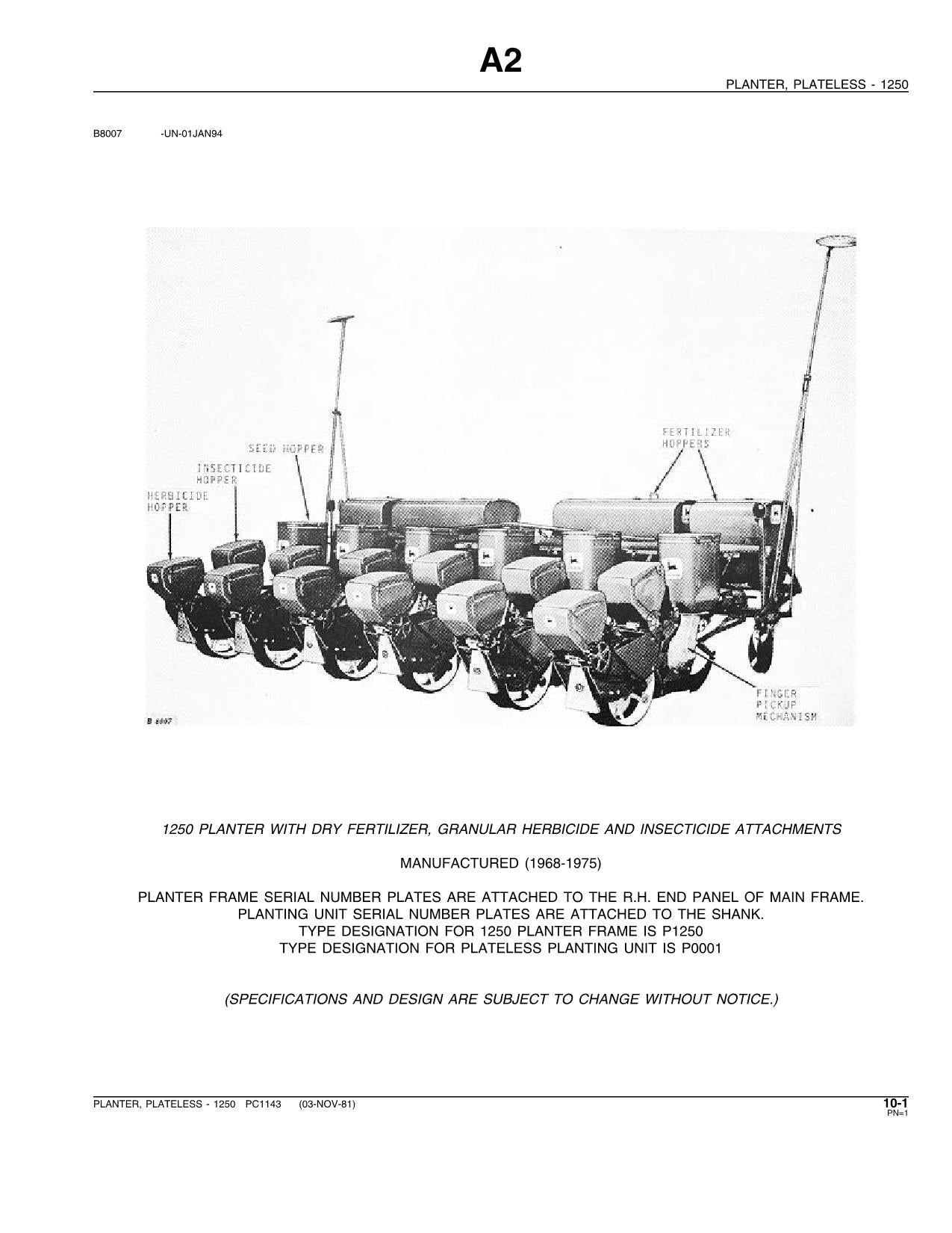 MANUEL DU CATALOGUE DES PIÈCES DU SEMOIR JOHN DEERE 1250