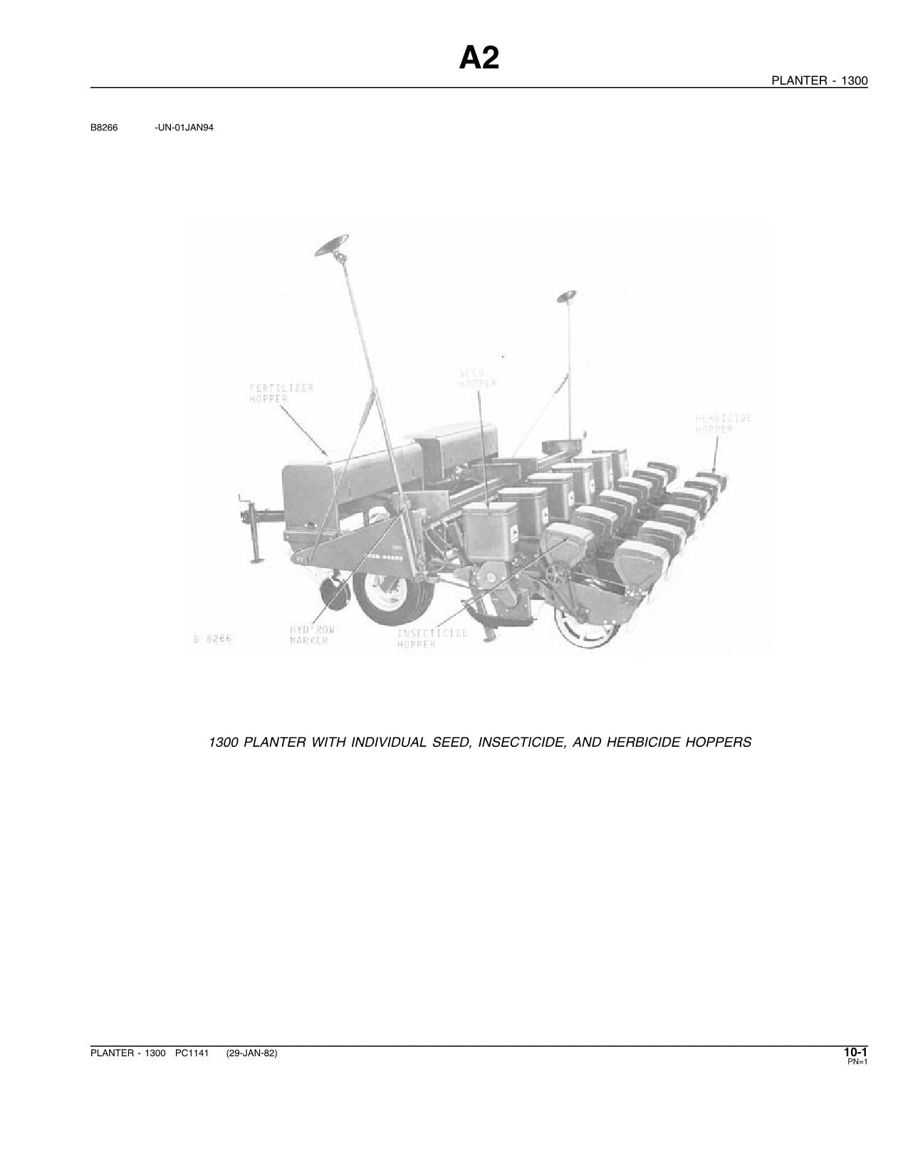 JOHN DEERE 1300 PLANTER PARTS CATALOG MANUAL