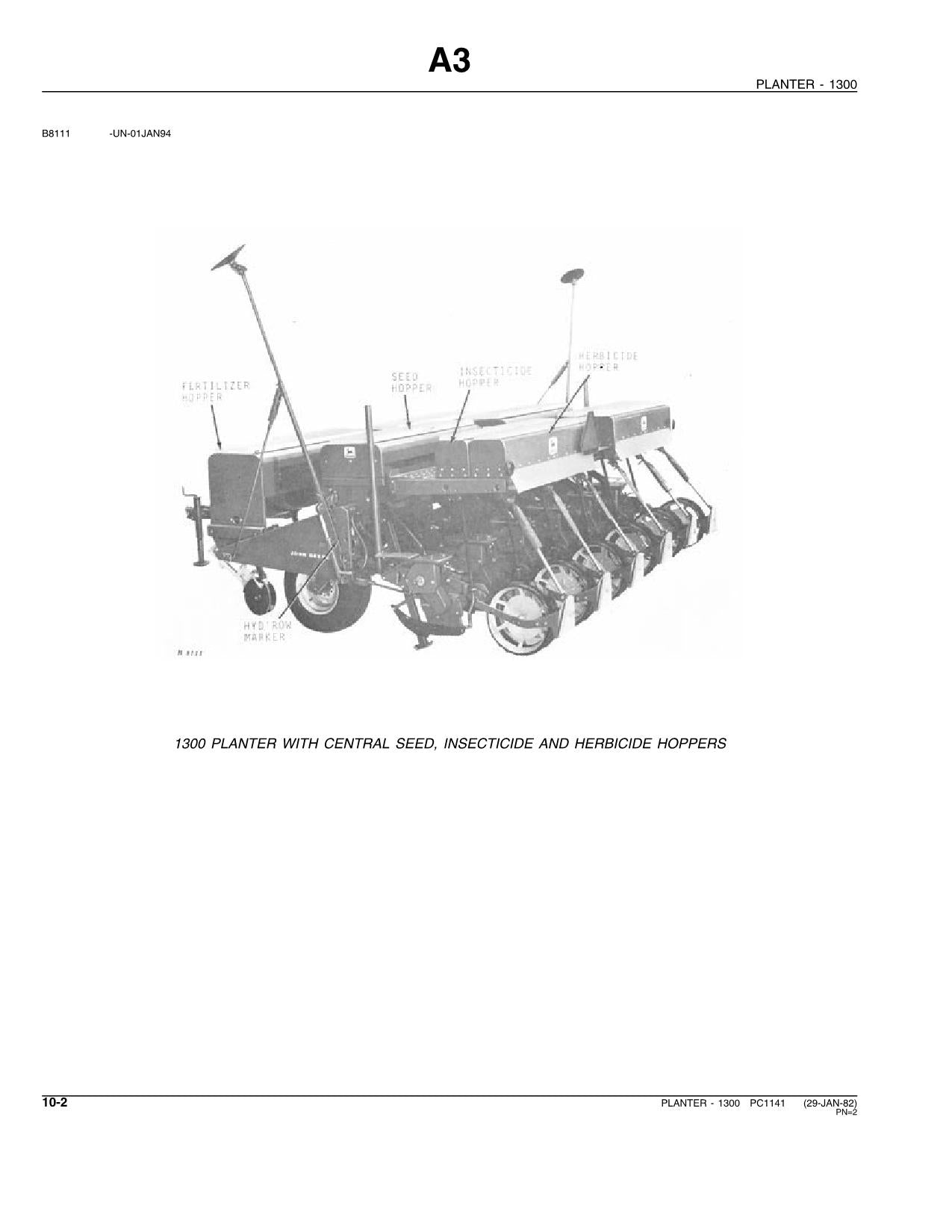 JOHN DEERE 1300 PLANTER PARTS CATALOG MANUAL