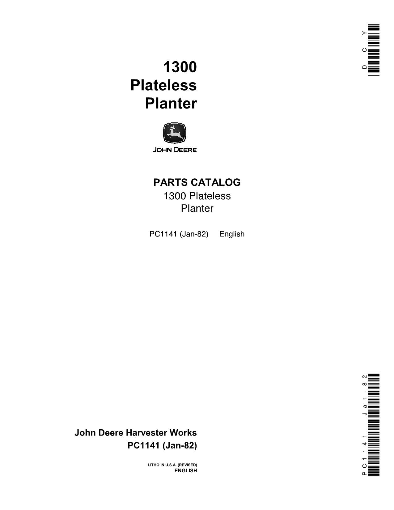 JOHN DEERE 1300 PLANTER PARTS CATALOG MANUAL