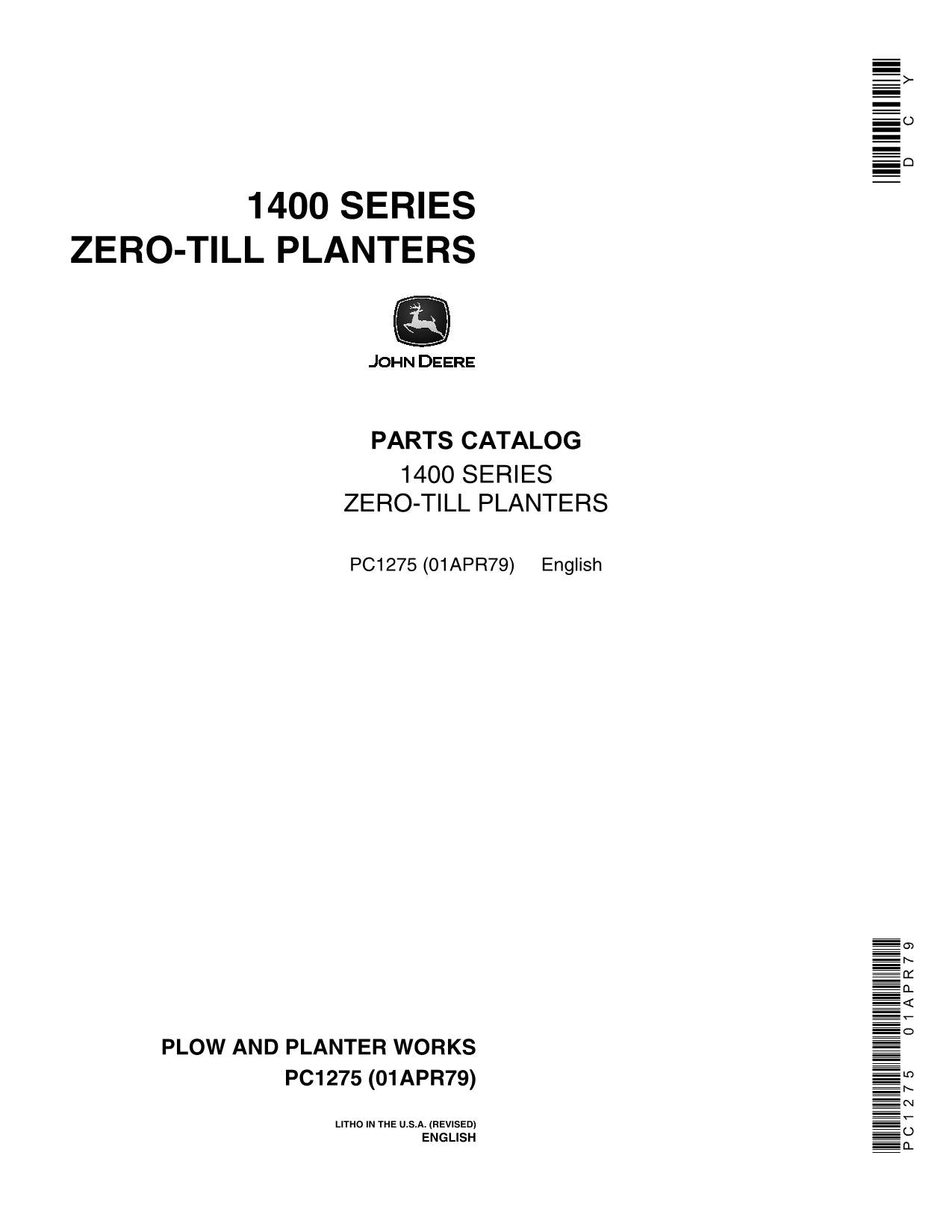 JOHN DEERE 1400 PLANTER PARTS CATALOG MANUAL