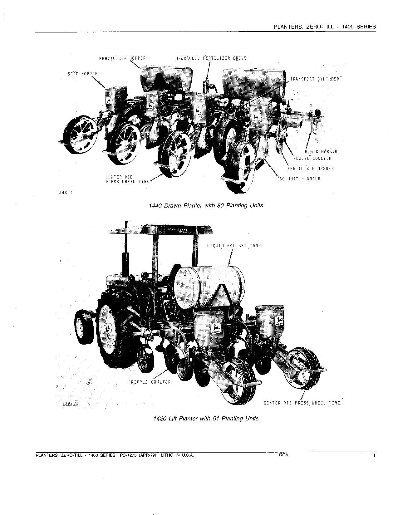 JOHN DEERE 1400 PLANTER PARTS CATALOG MANUAL