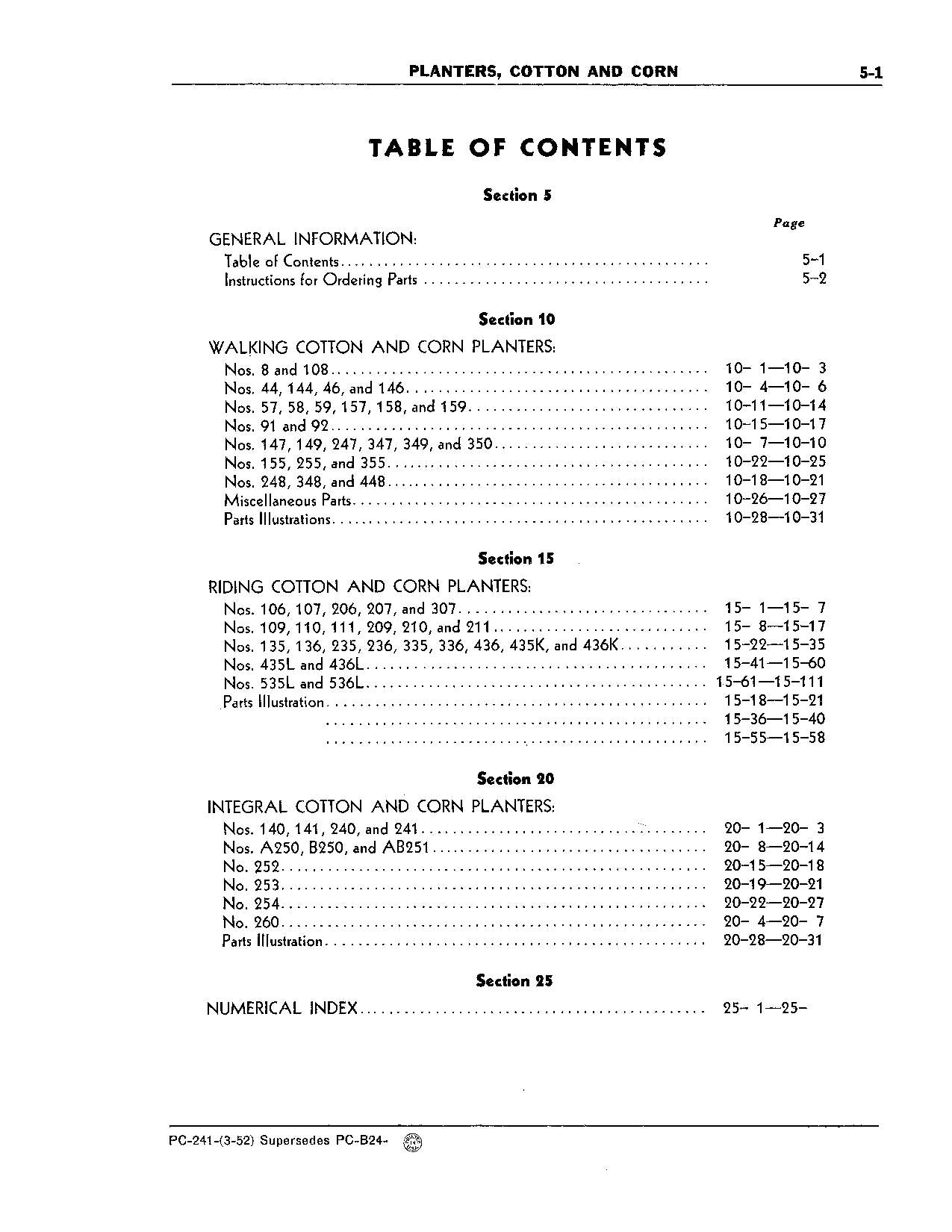 JOHN DEERE 535L 240 241 149 157 158 159 260 A250  PLANTER PARTS CATALOG MANUAL