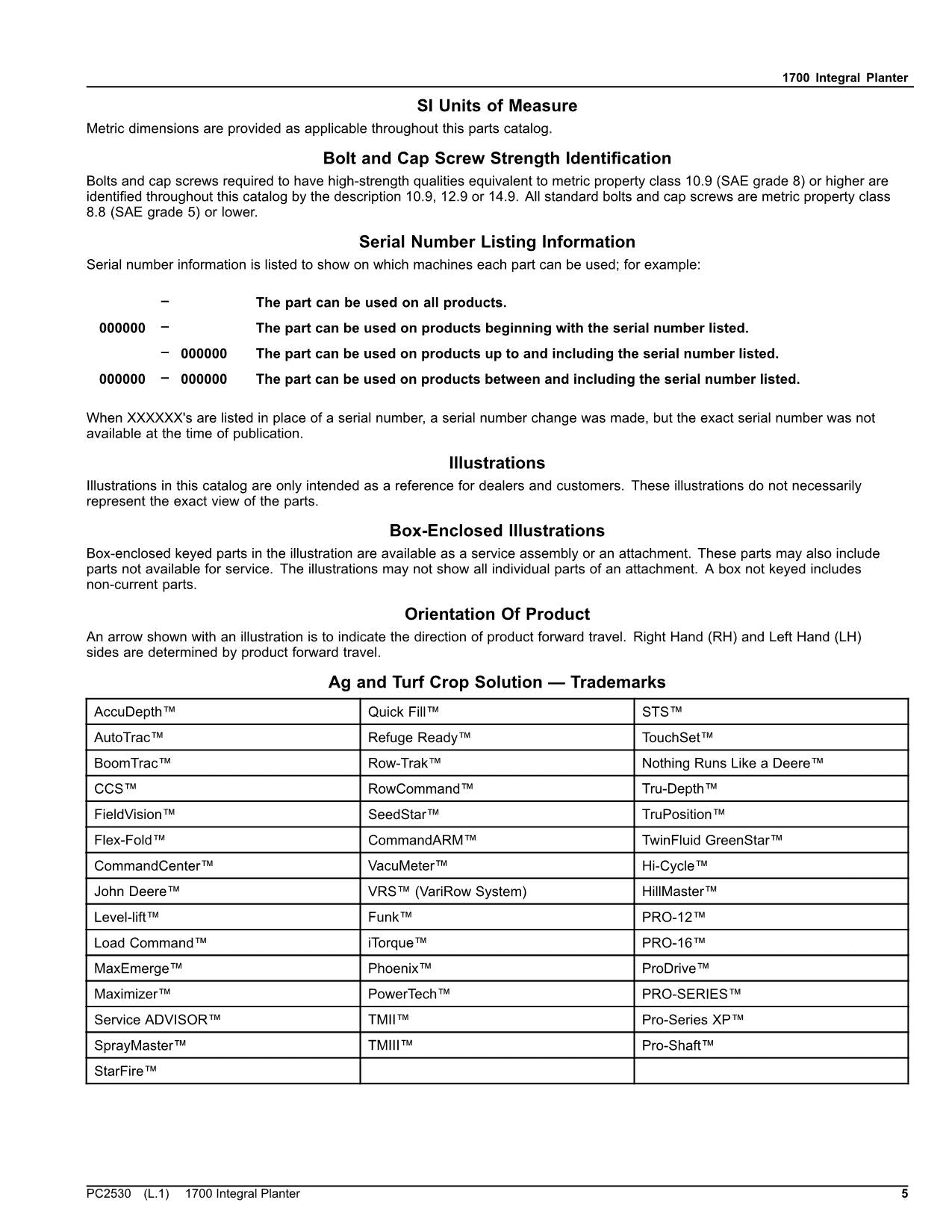 JOHN DEERE 1700 PLANTER PARTS CATALOG MANUAL #1