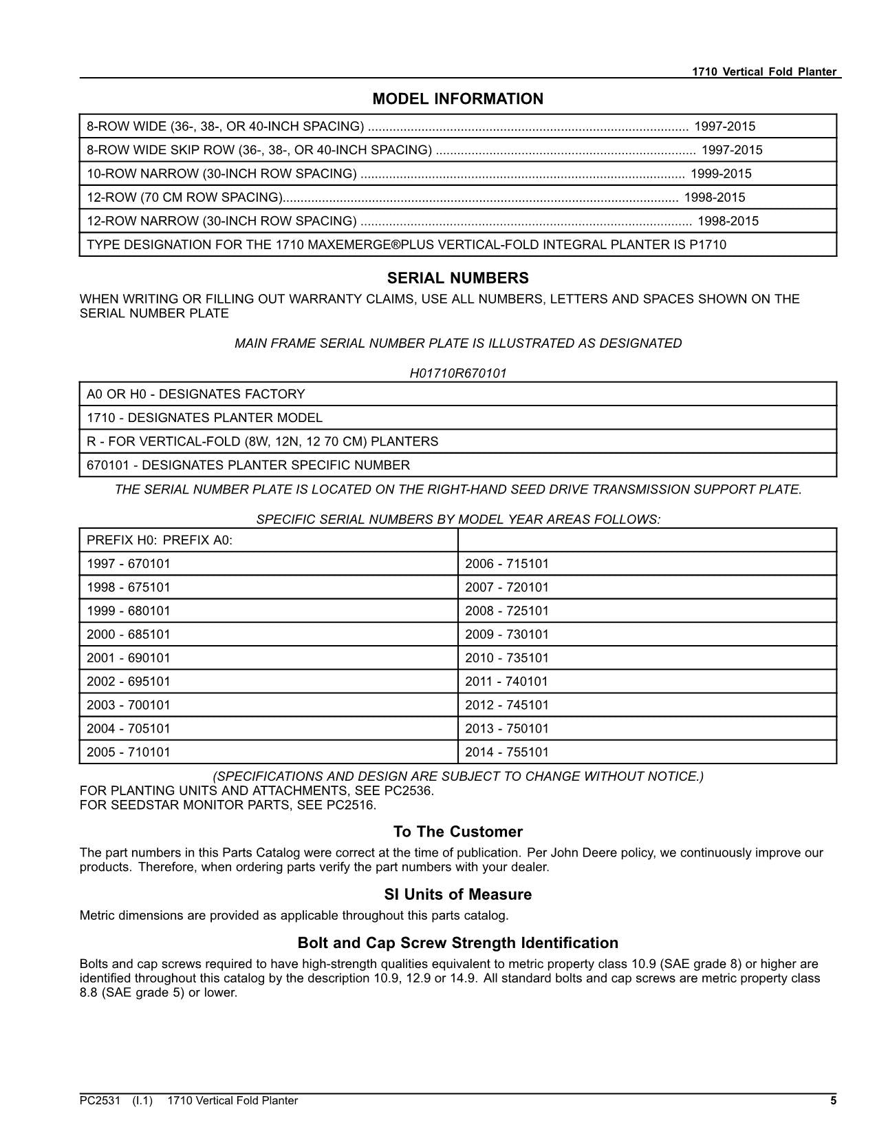 JOHN DEERE 1710 PFLANZMASCHINE ERSATZTEILKATALOGHANDBUCH