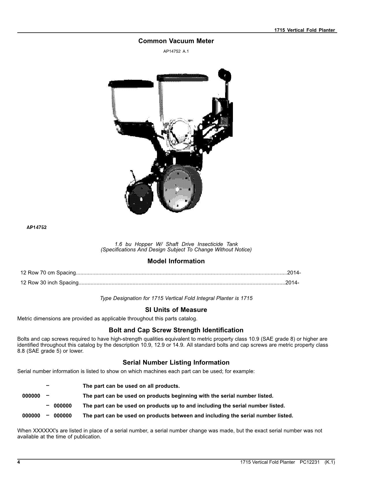 JOHN DEERE 1715 PFLANZMASCHINE ERSATZTEILKATALOGHANDBUCH