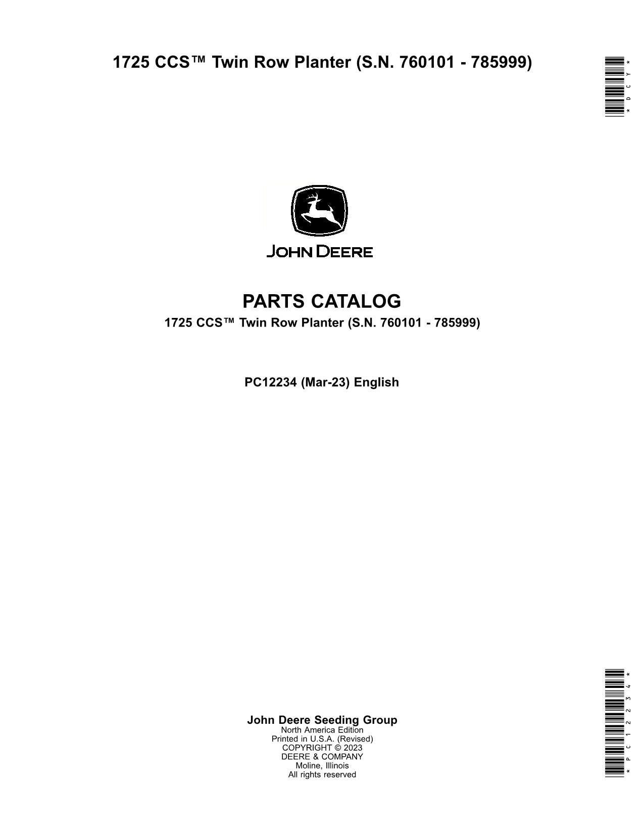 JOHN DEERE 1725 CCS PLANTER PARTS CATALOG MANUAL #2