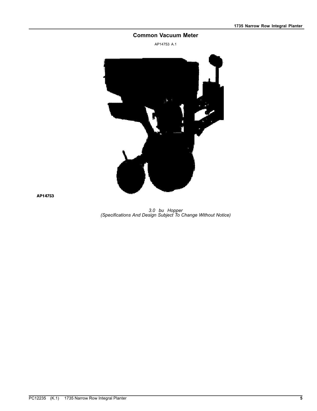 JOHN DEERE 1735 PLANTER PARTS CATALOG MANUAL