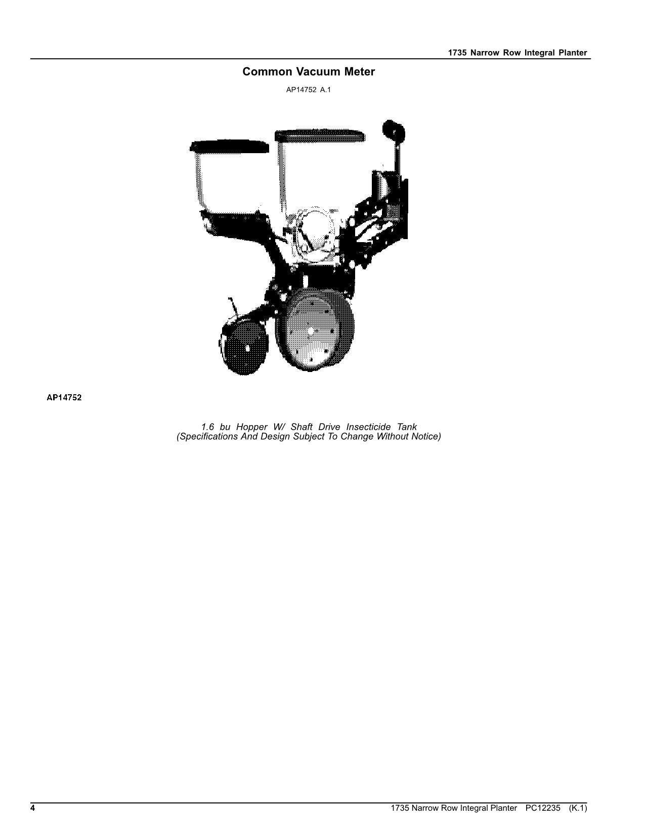 JOHN DEERE 1735 PLANTER PARTS CATALOG MANUAL