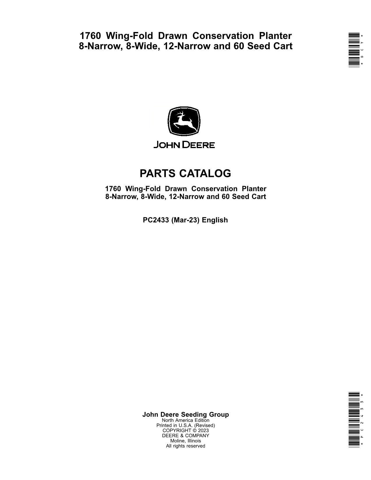 JOHN DEERE 1760 8-NARROW 8-WIDE 12-NARROW PLANTER PARTS CATALOG MANUAL