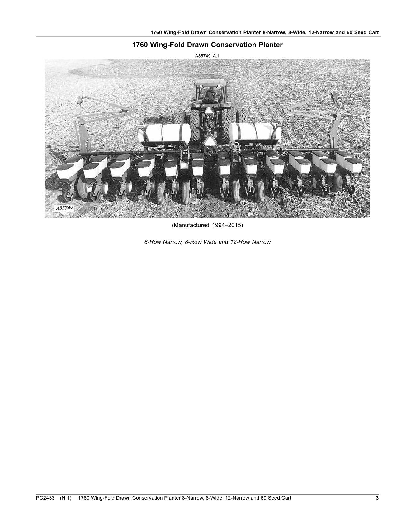 JOHN DEERE 1760 8-NARROW 8-WIDE 12-NARROW PLANTER PARTS CATALOG MANUAL