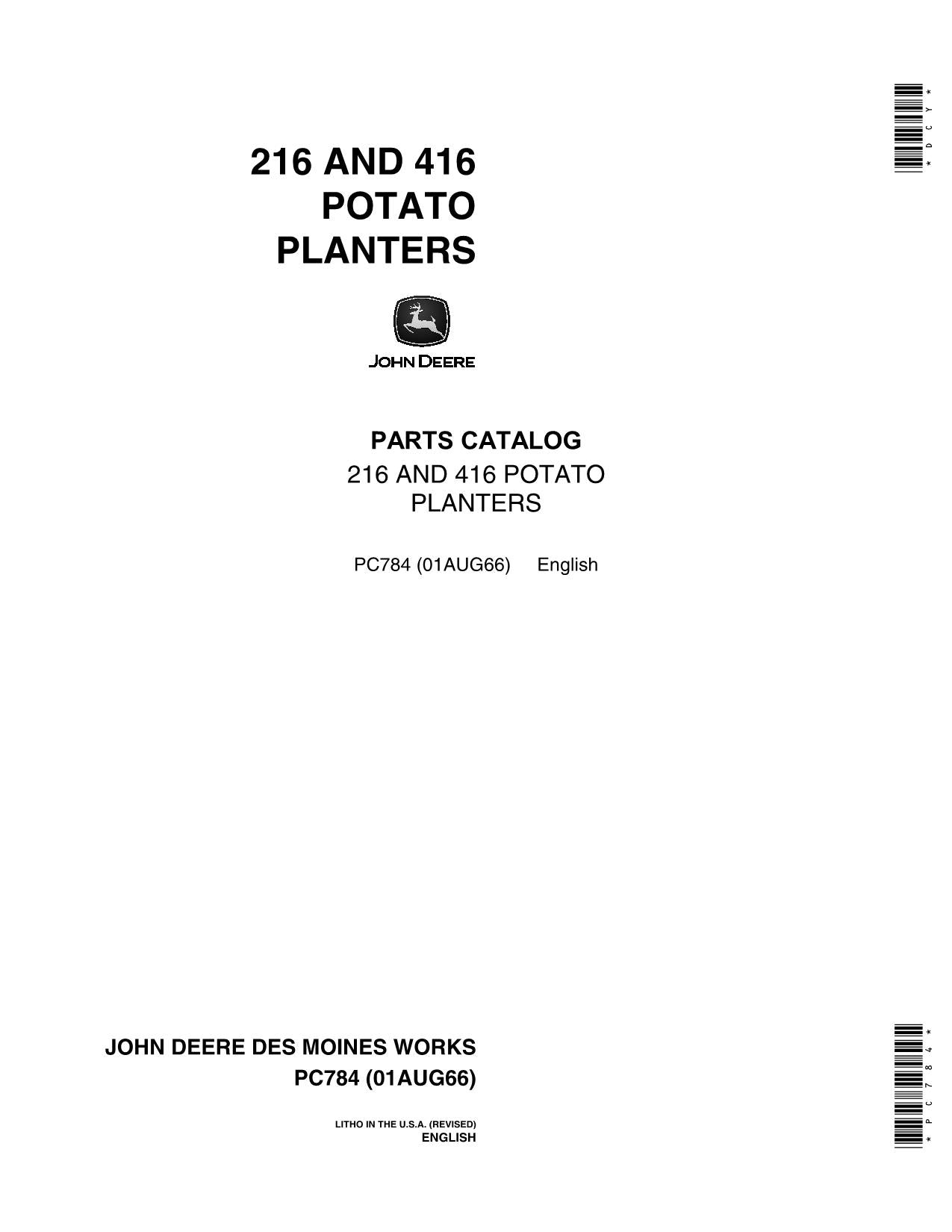 JOHN DEERE 216 416 PLANTER PARTS CATALOG MANUAL