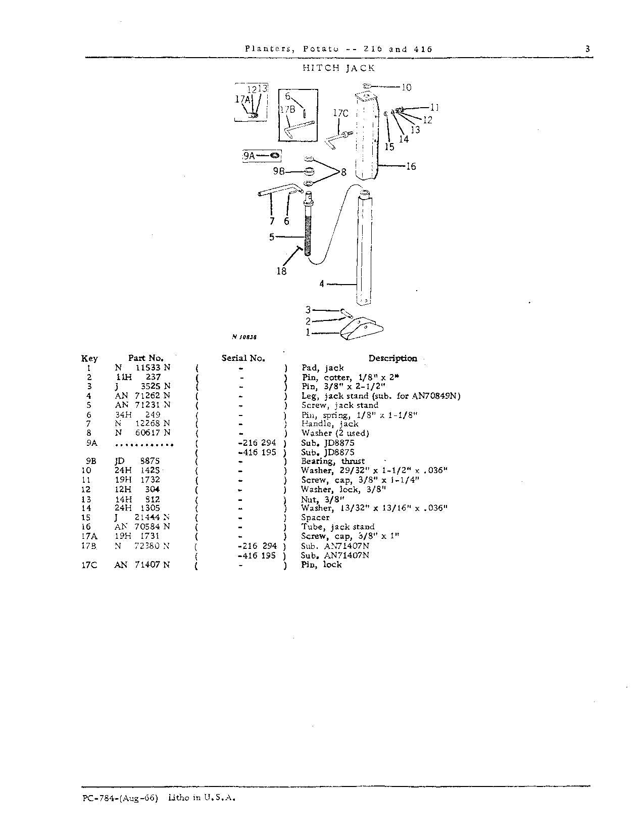 JOHN DEERE 216 416 PLANTER PARTS CATALOG MANUAL