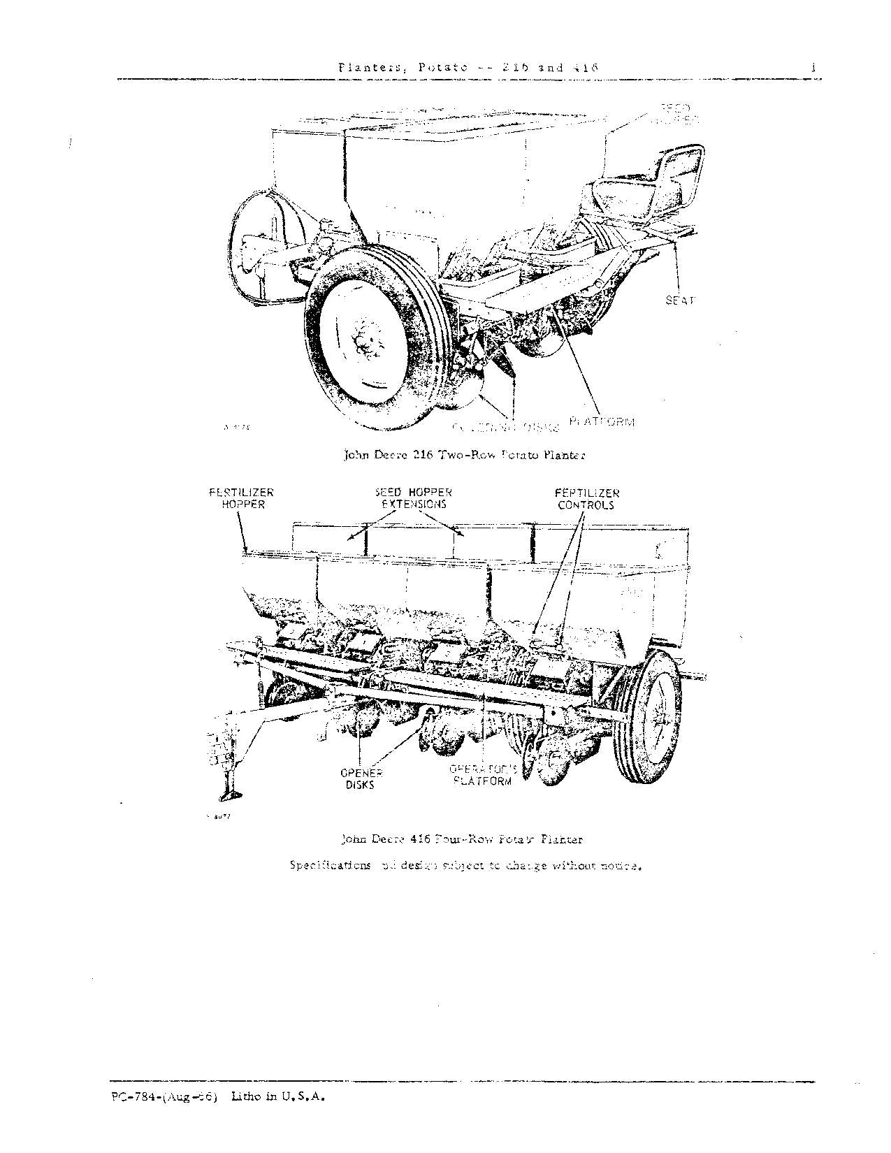 JOHN DEERE 216 416 PLANTER PARTS CATALOG MANUAL