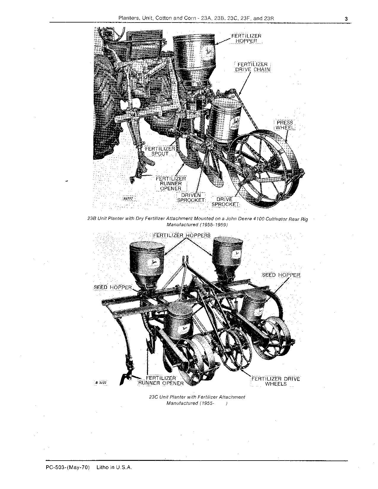 JOHN DEERE 23A 23B 23C 23F 23R PLANTER PARTS CATALOG MANUAL