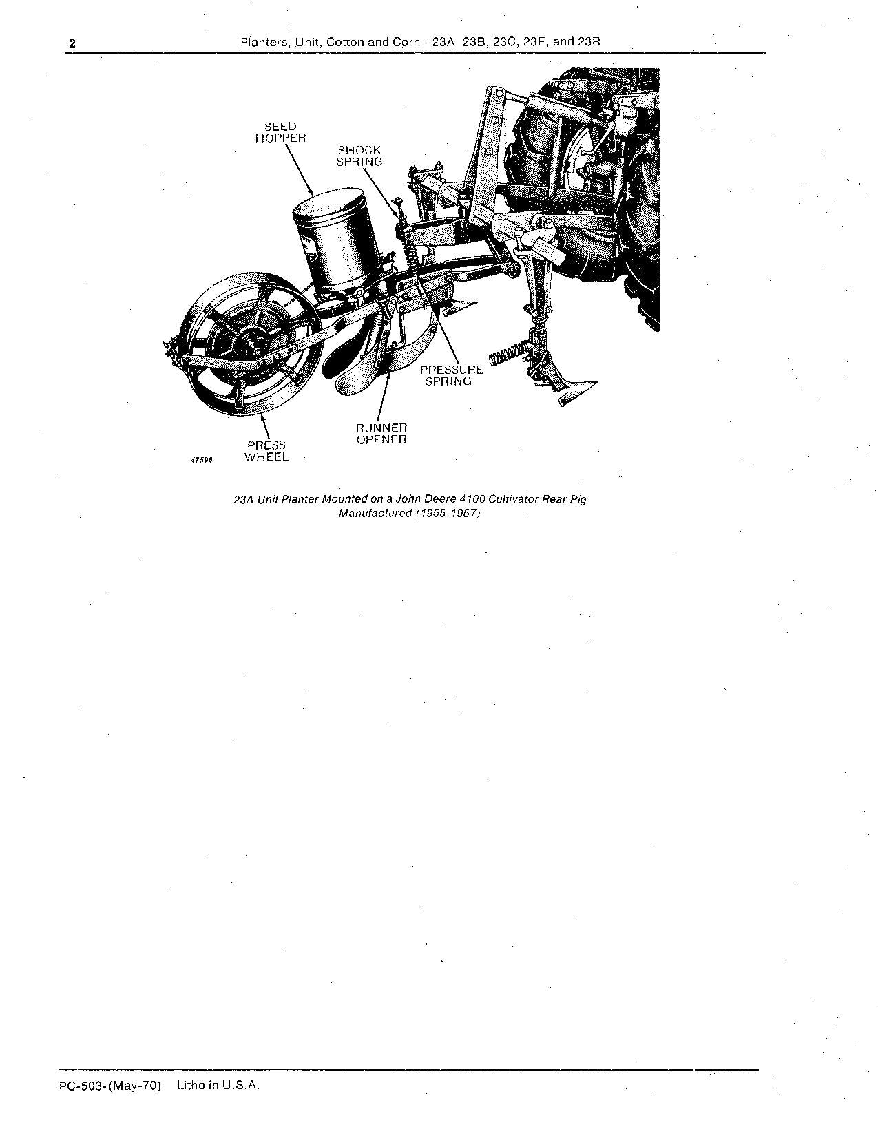 JOHN DEERE 23A 23B 23C 23F 23R PLANTER PARTS CATALOG MANUAL