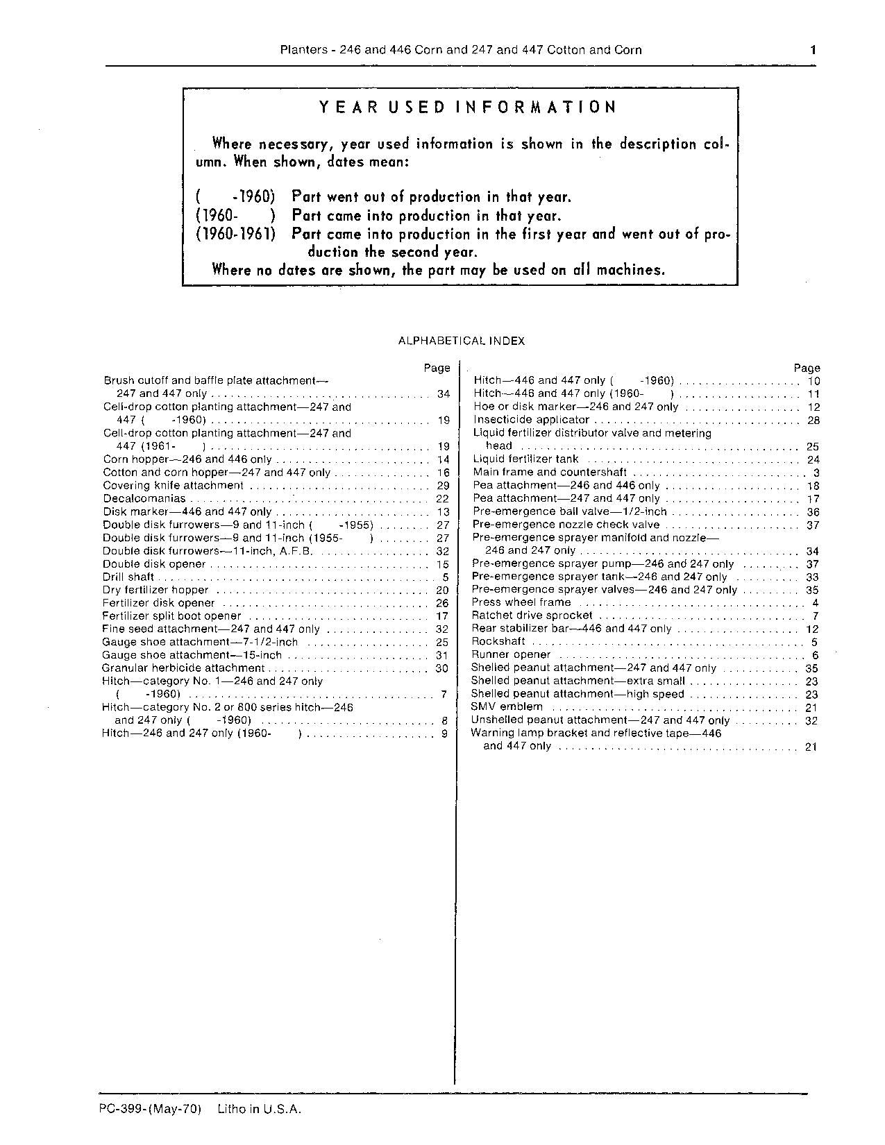 JOHN DEERE 246 247 446 447 PLANTER PARTS CATALOG MANUAL