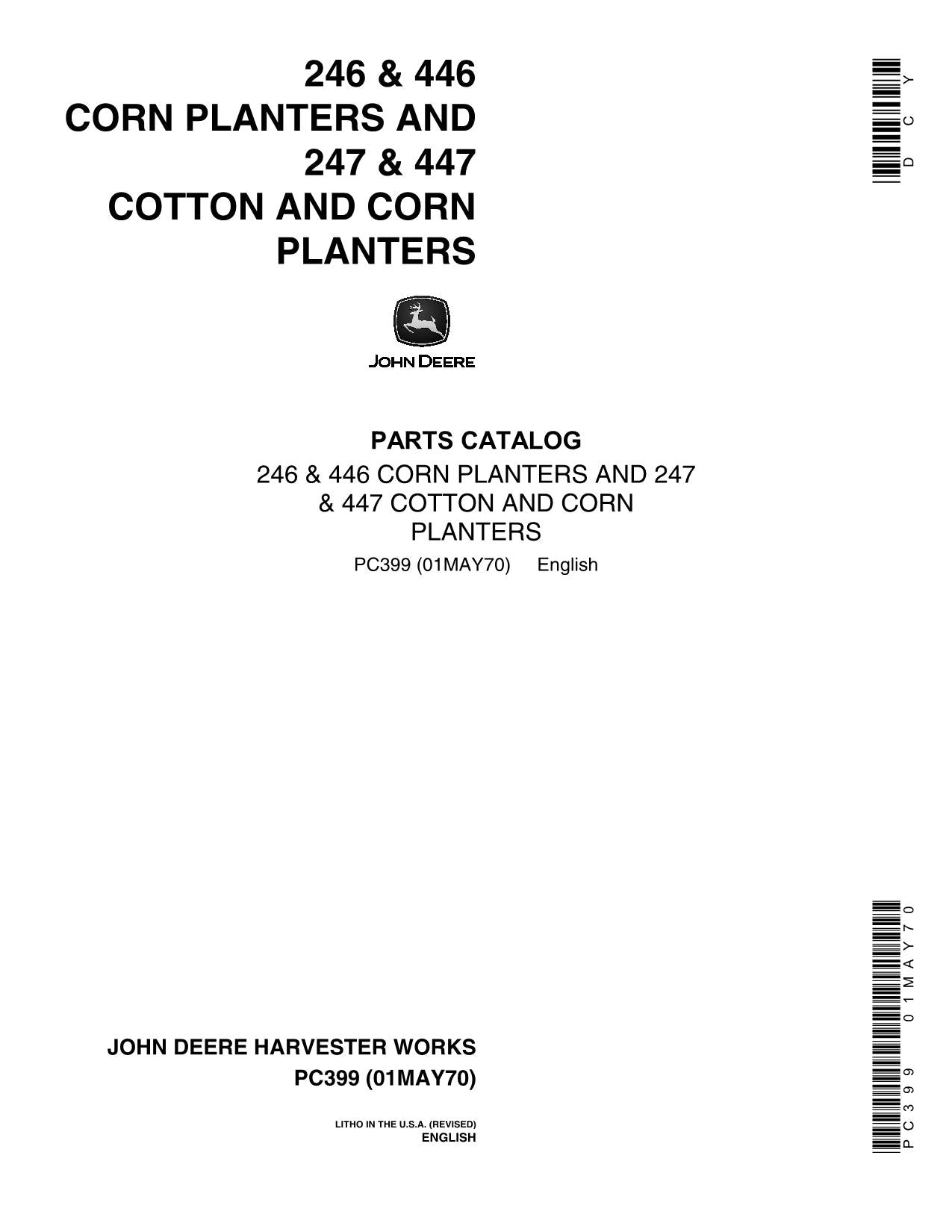 JOHN DEERE 246 247 446 447 PLANTER PARTS CATALOG MANUAL