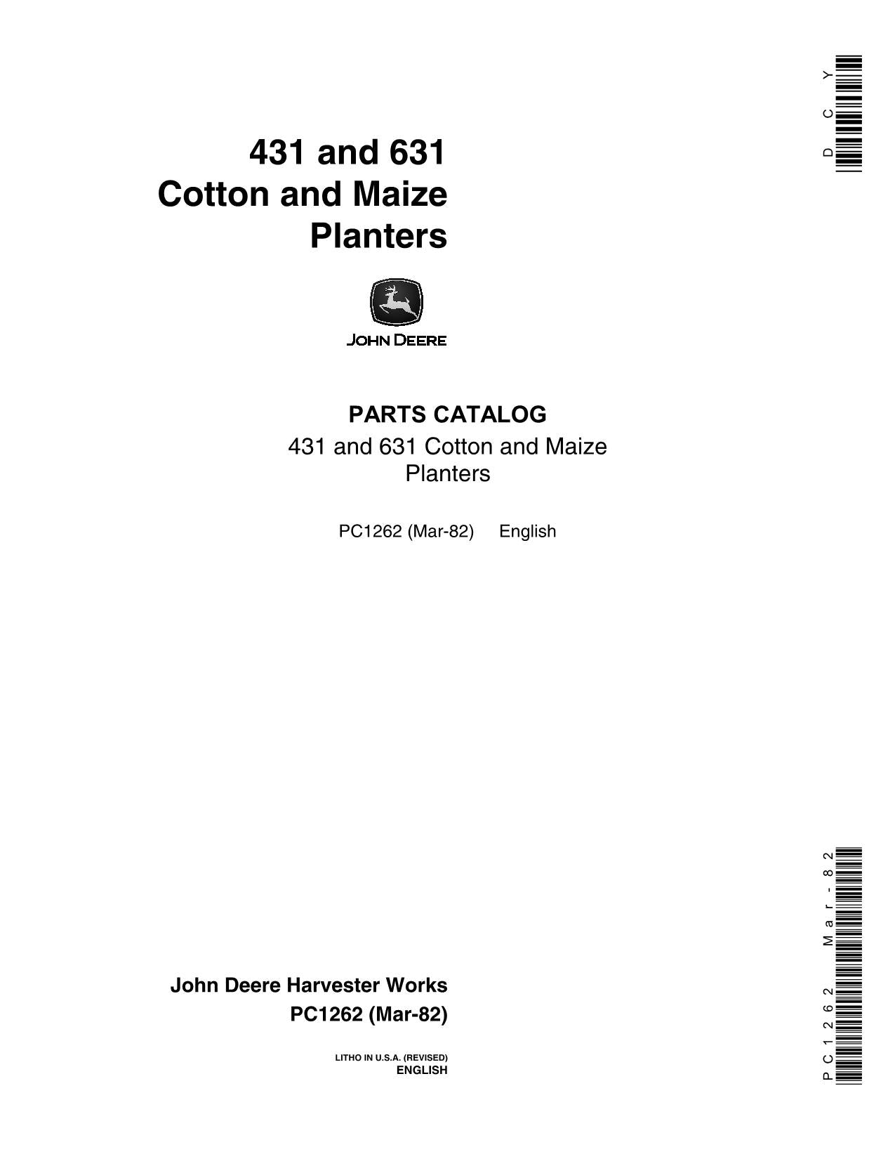 JOHN DEERE 431 631 PLANTER PARTS CATALOG MANUAL