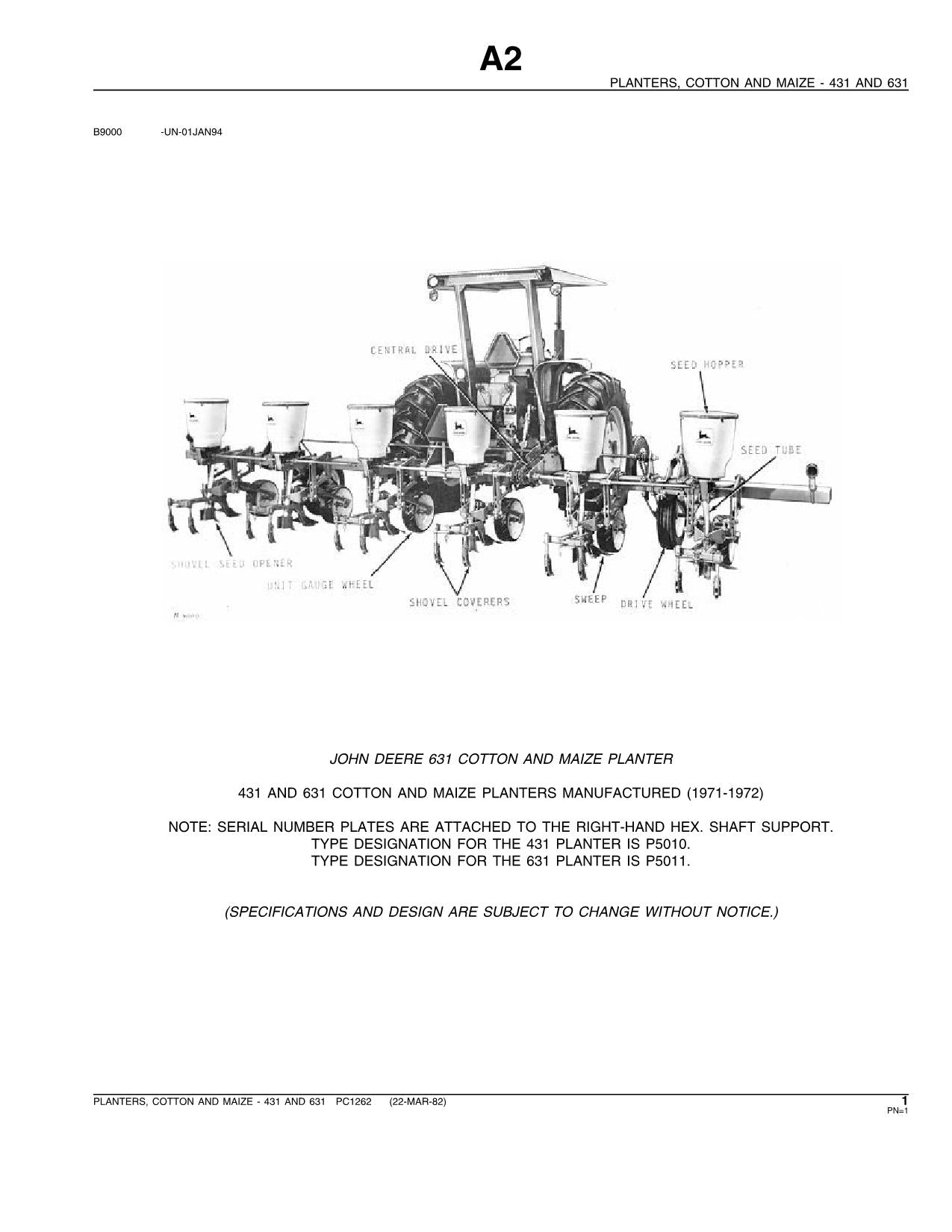 MANUEL DU CATALOGUE DES PIÈCES DU SEMOIR JOHN DEERE 431 631