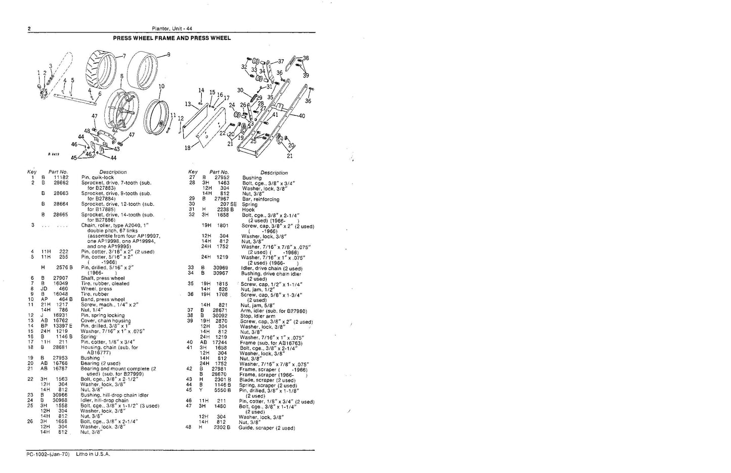 JOHN DEERE 44 PLANTER PARTS CATALOG MANUAL