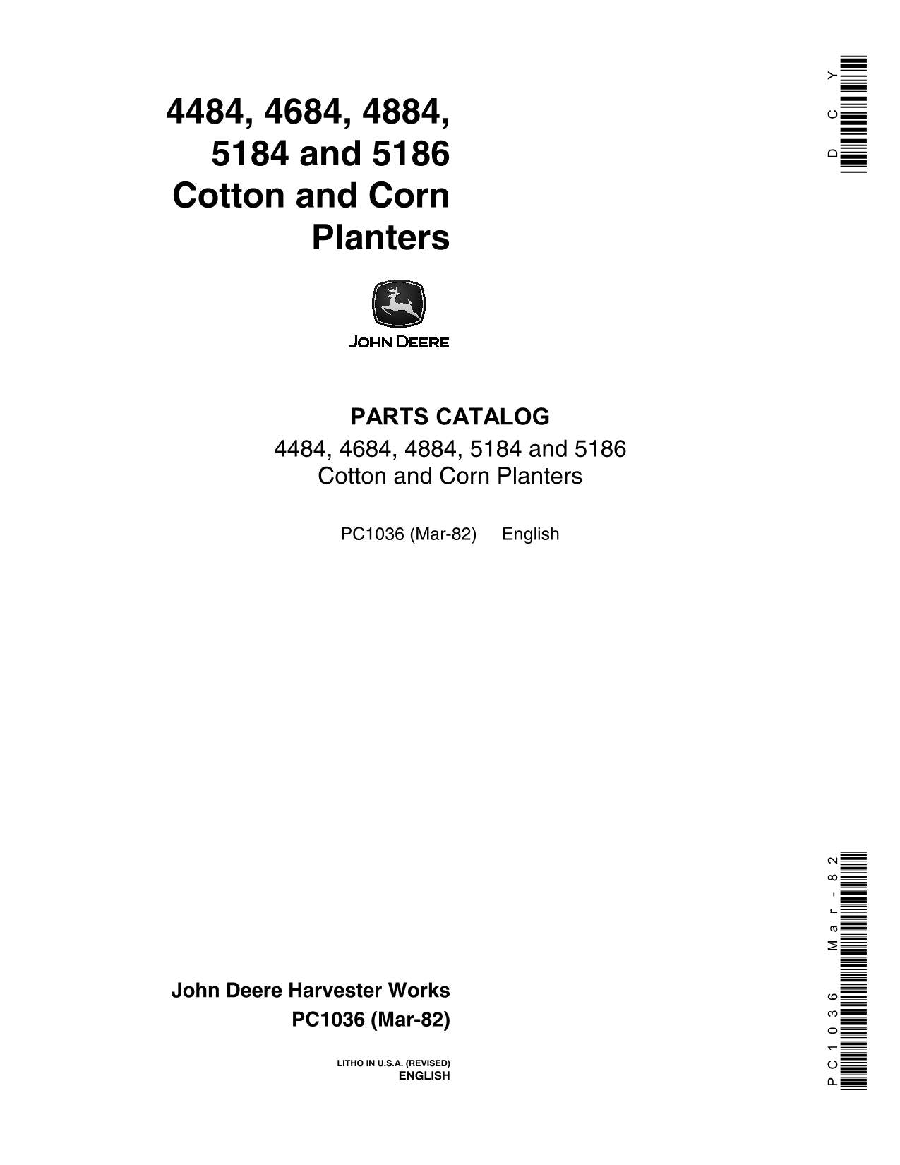 JOHN DEERE 4484 4684 5184 5186 PFLANZMASCHINE ERSATZTEILKATALOGHANDBUCH