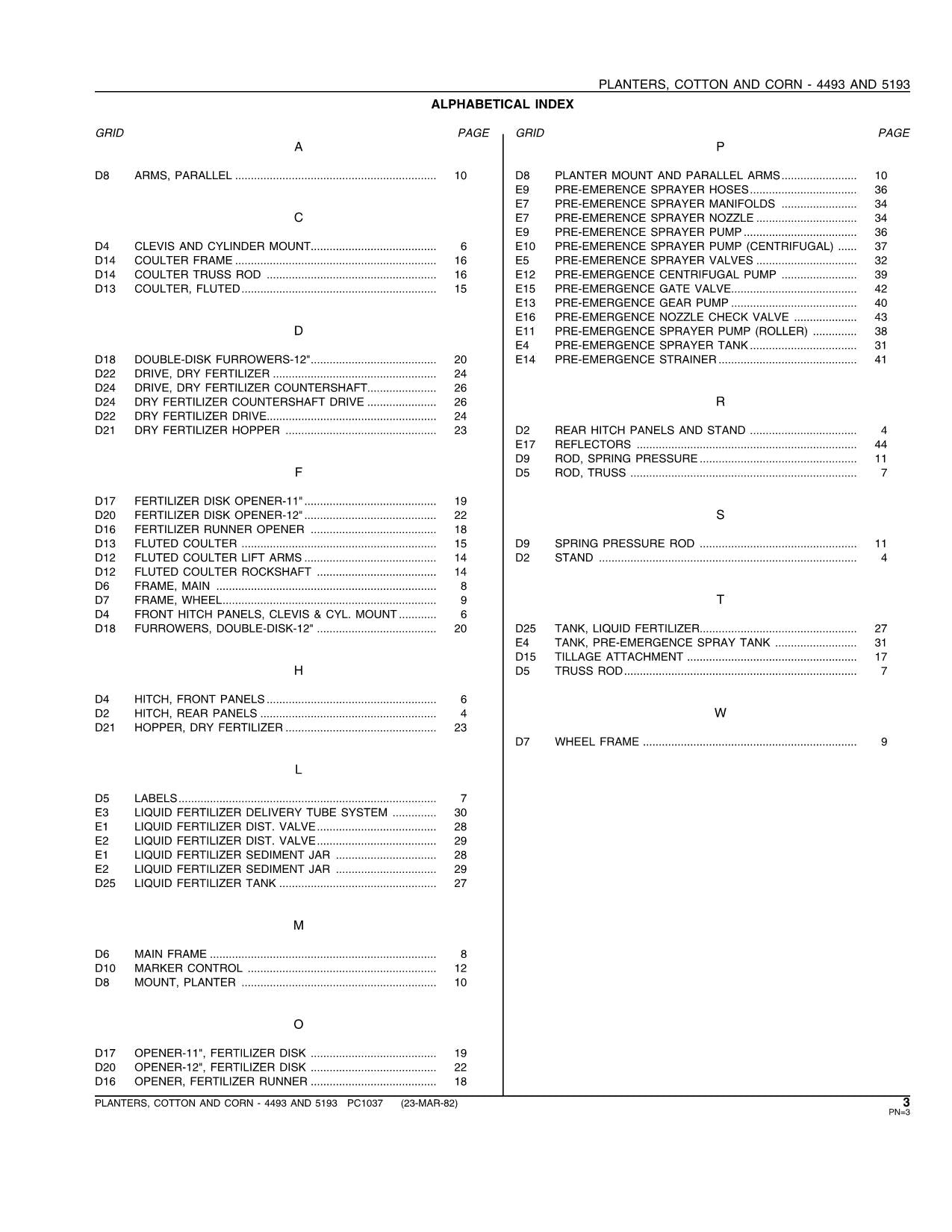 JOHN DEERE 4493 5193 PLANTER PARTS CATALOG MANUAL