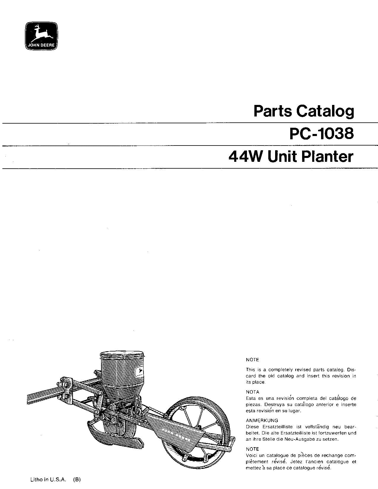 JOHN DEERE 44W PLANTER ERSATZTEILKATALOGHANDBUCH NORDAMERIKA